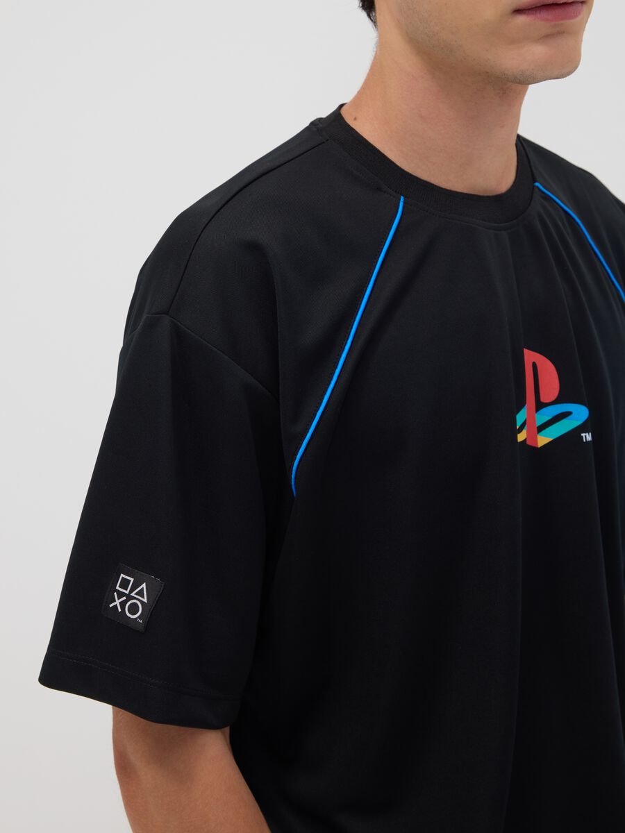 Black PlayStation T-shirt with logo and contrast piping_2
