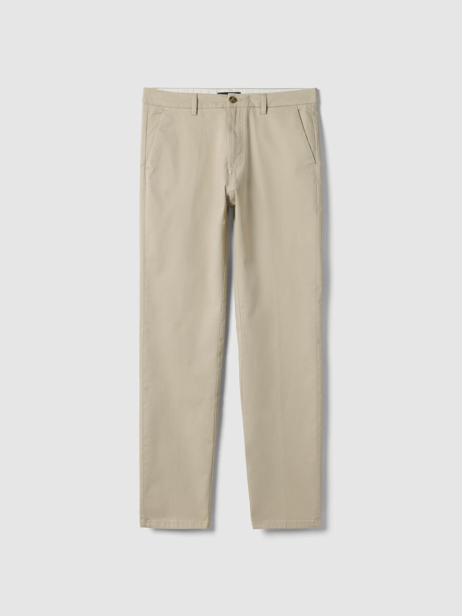 Pantaloni chino beige in cotone elasticizzato slim fit_5