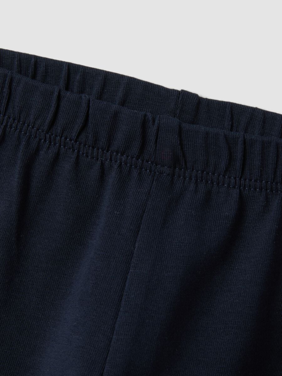 Leggings blu in cotone organico elasticizzato con fiocchi per bimba_3