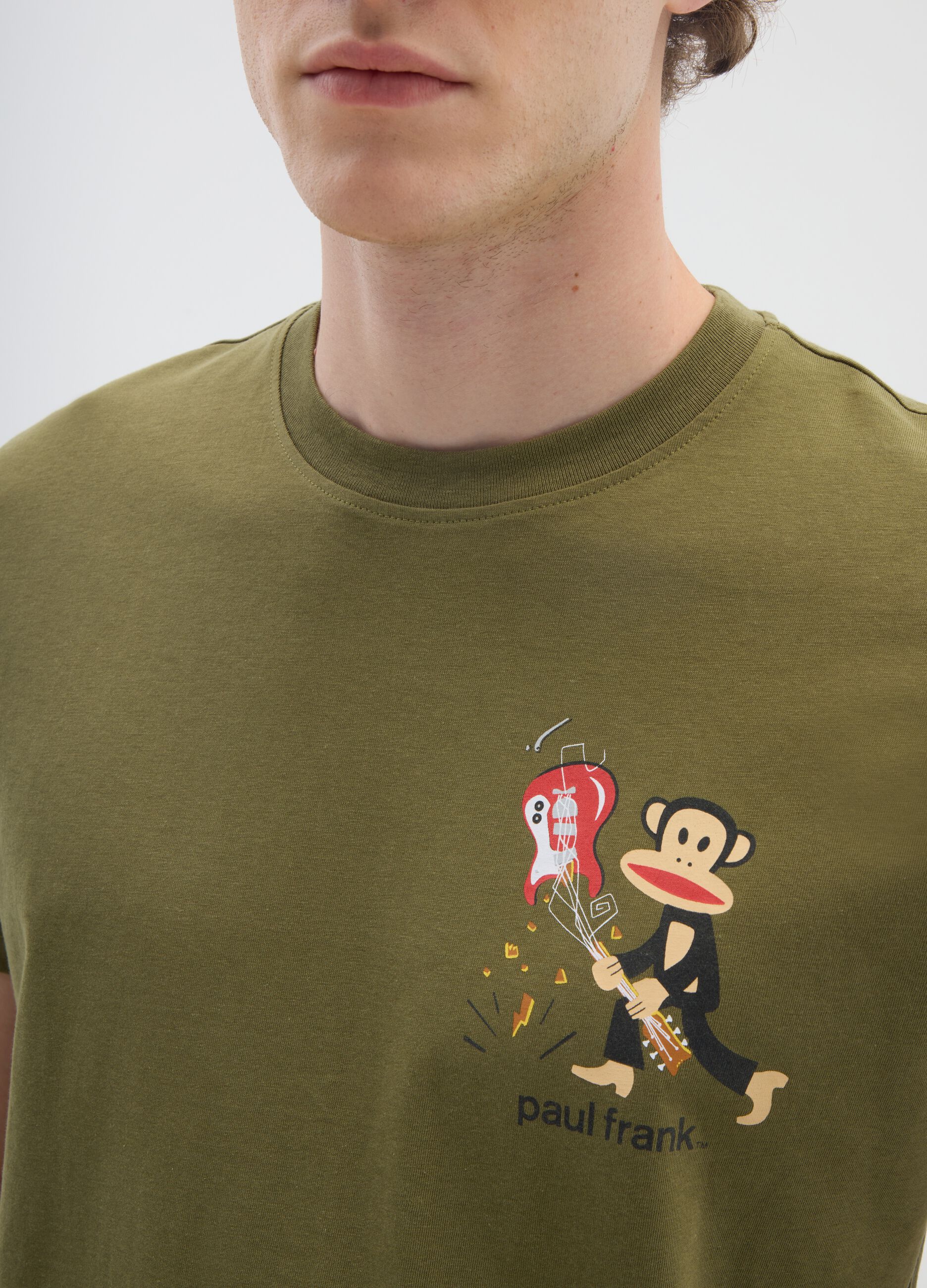 Green crew neck short sleeve t-shirt in pure cotton regular fit