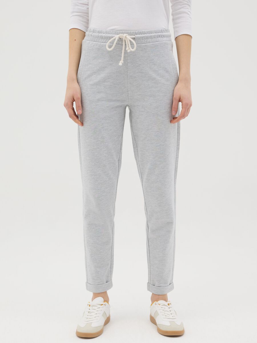 Grey joggers in French terry with drawstring_1