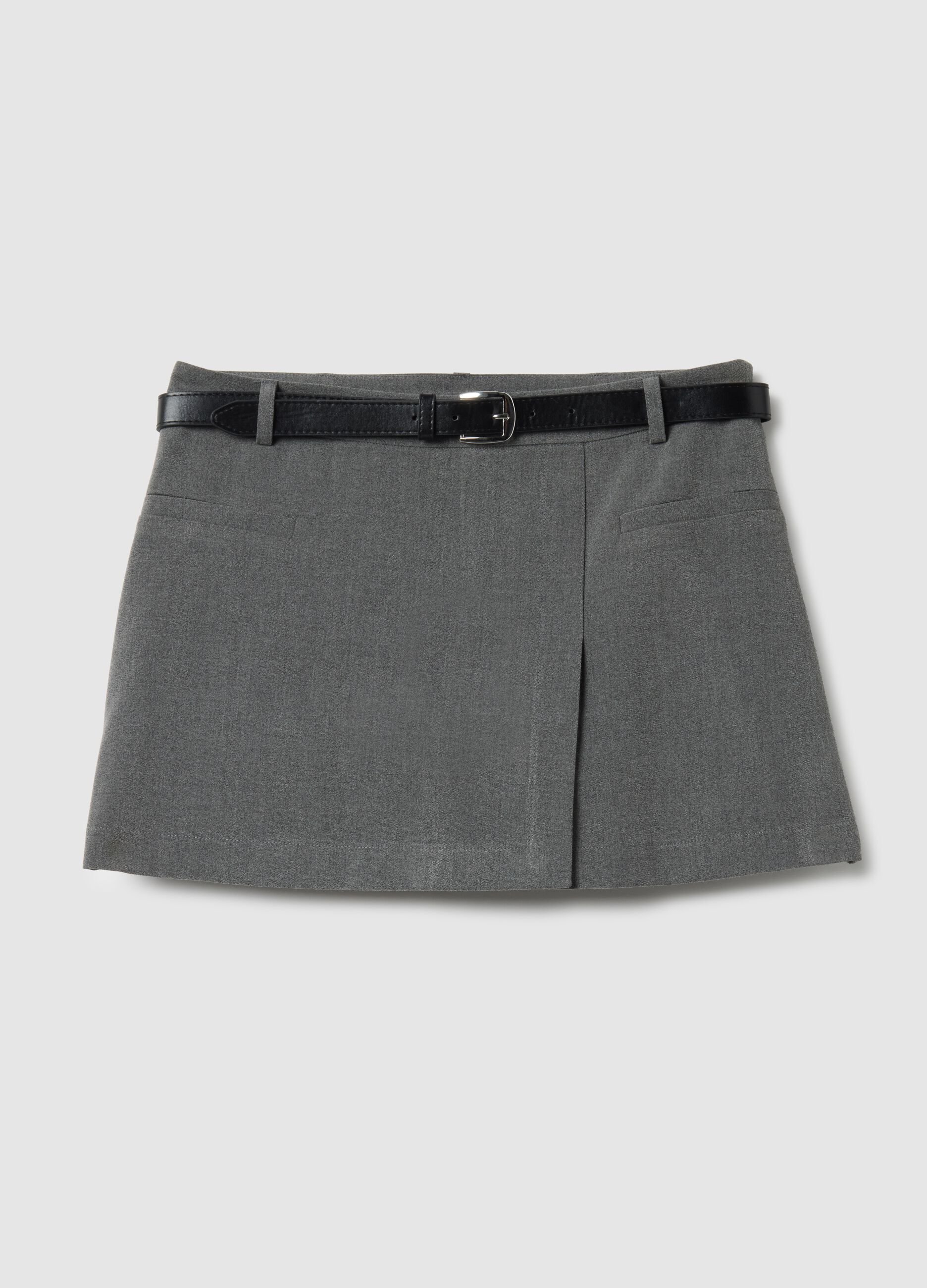 Grey Regular Fit Mini Skirt with Belt