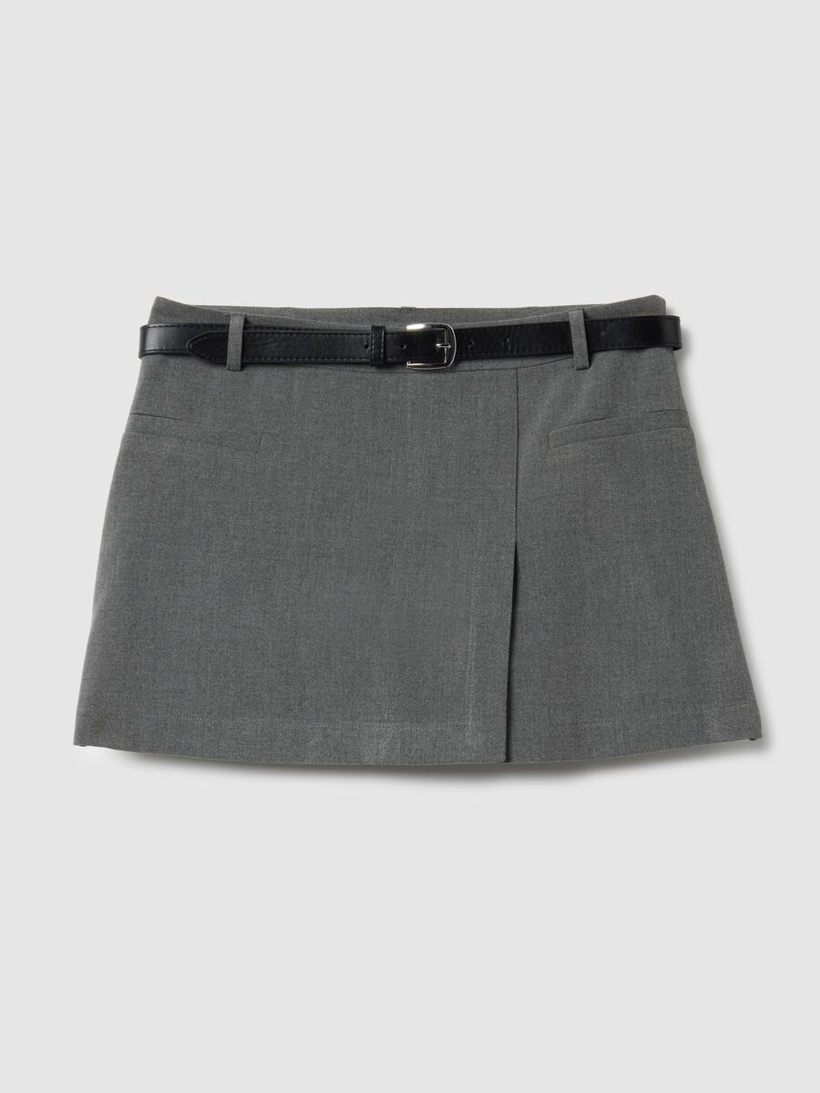 Grey Regular Fit Mini Skirt with Belt_0