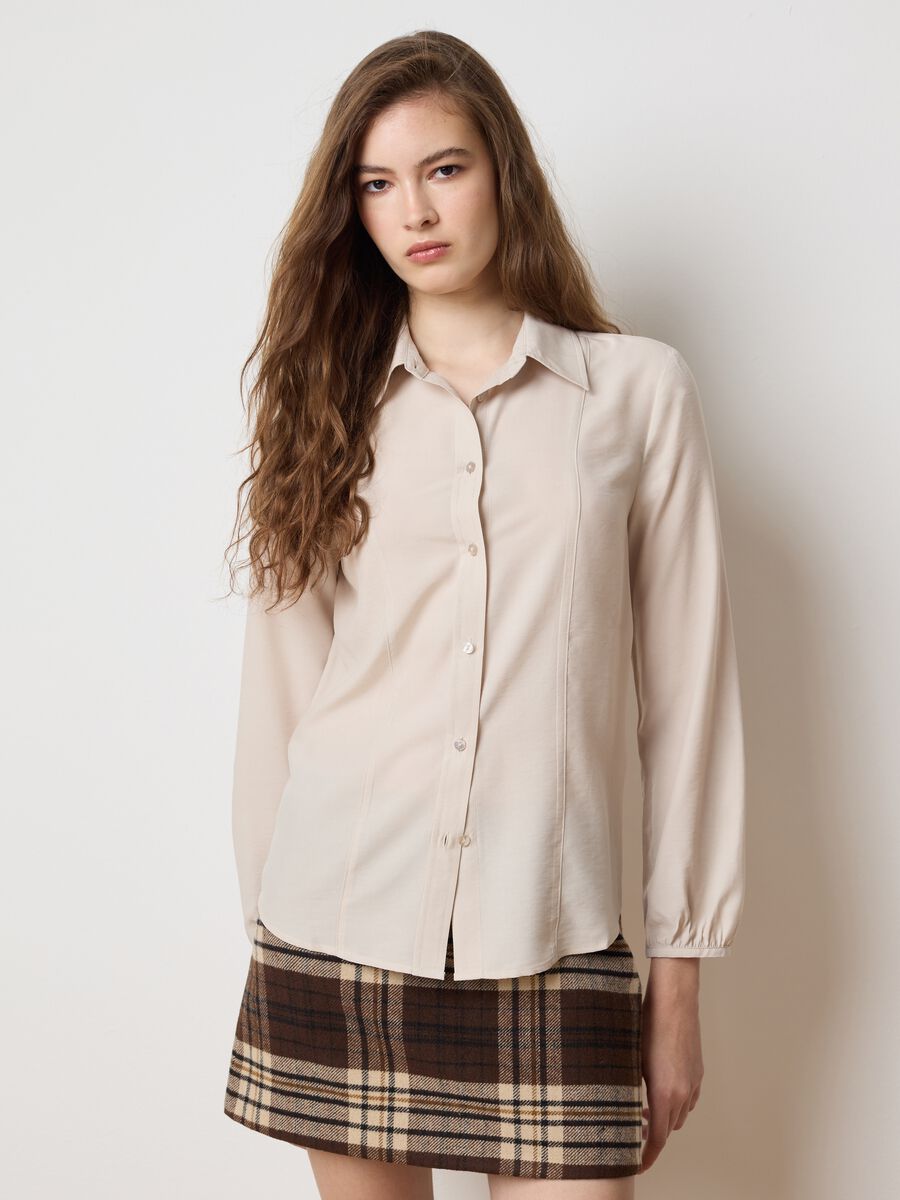 Regular fit beige satin shirt_1