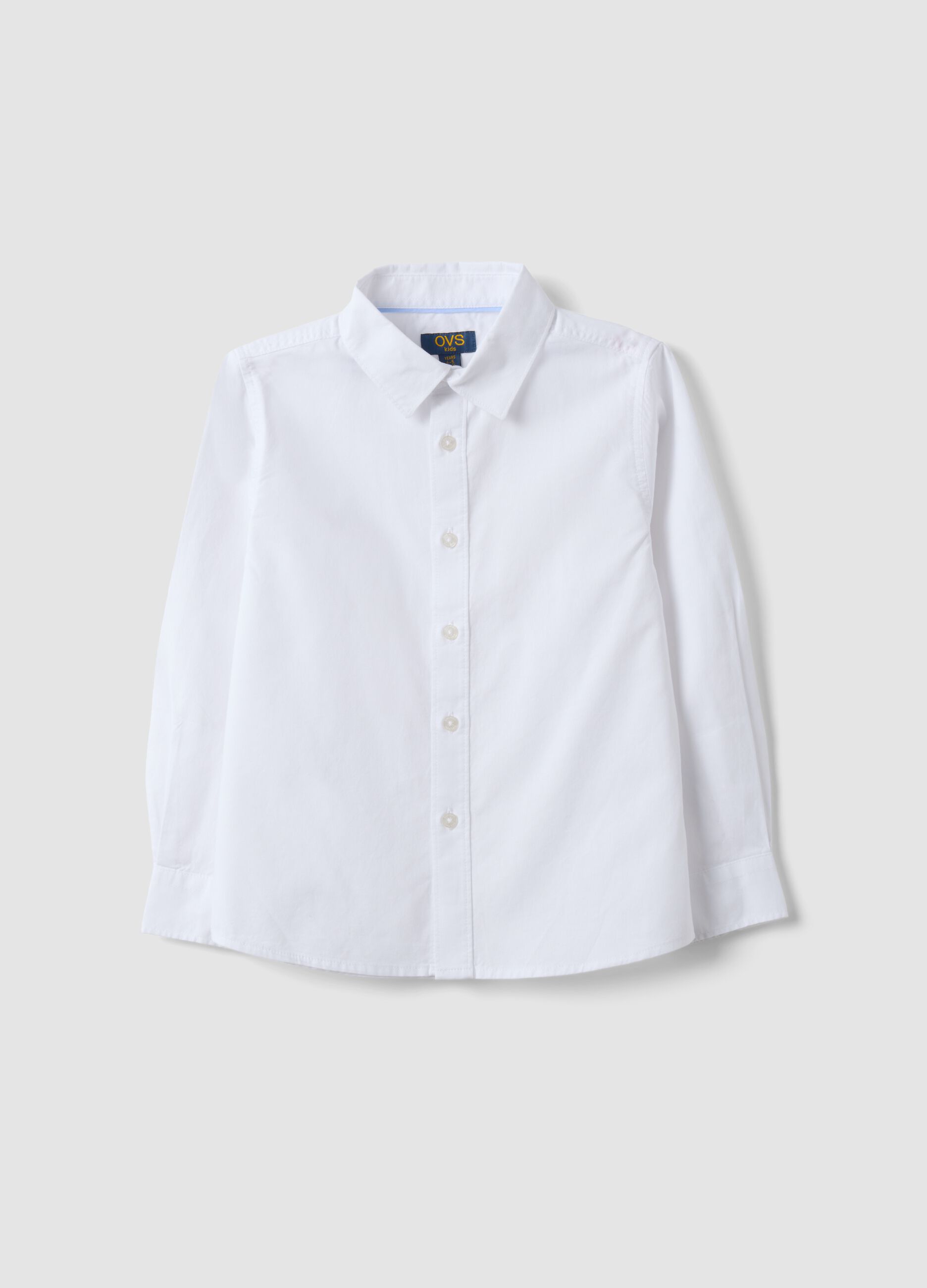 Camicia oxford bianca in puro cotone con colletto classico per bambino