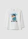 White oversized T-shirt in pure organic cotton with tiger print for boys_0