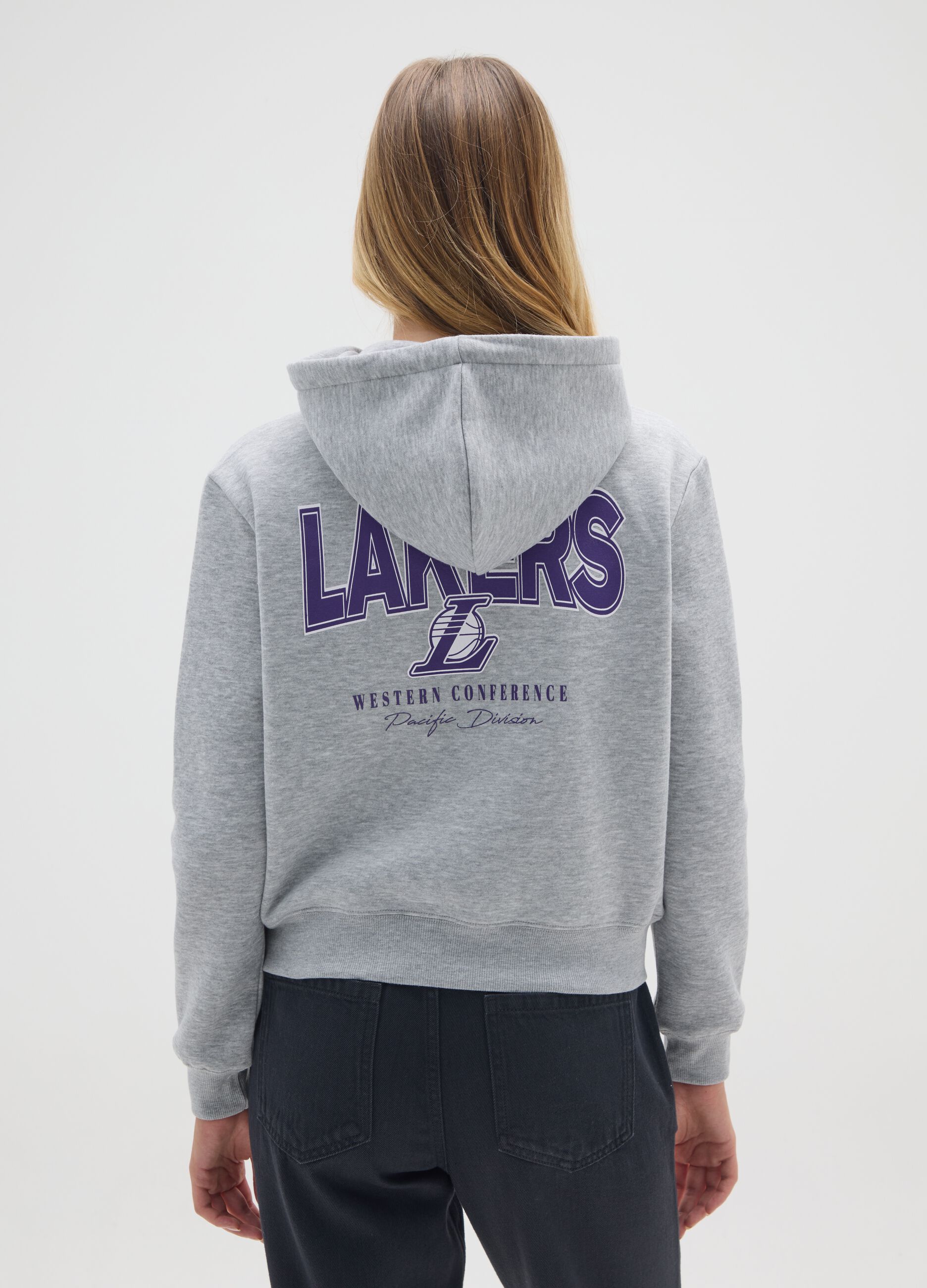 Grey cotton blend hoodie regular fit with Lakers logo