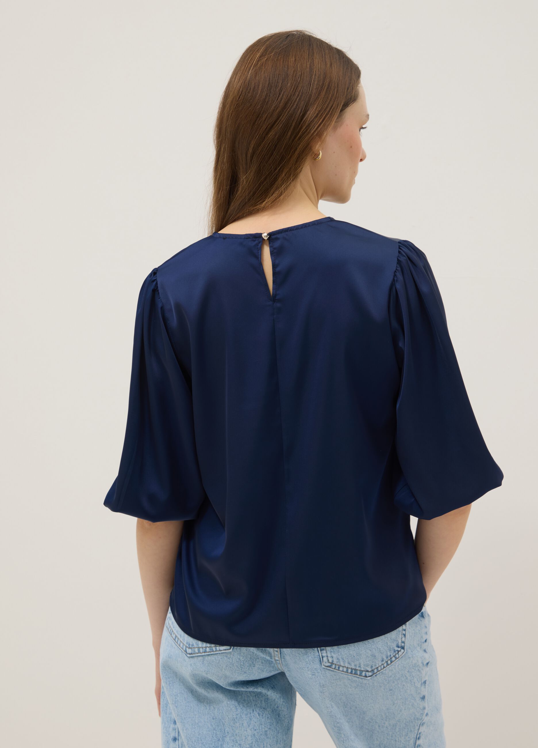 Blue top with wide sleeves, regular fit