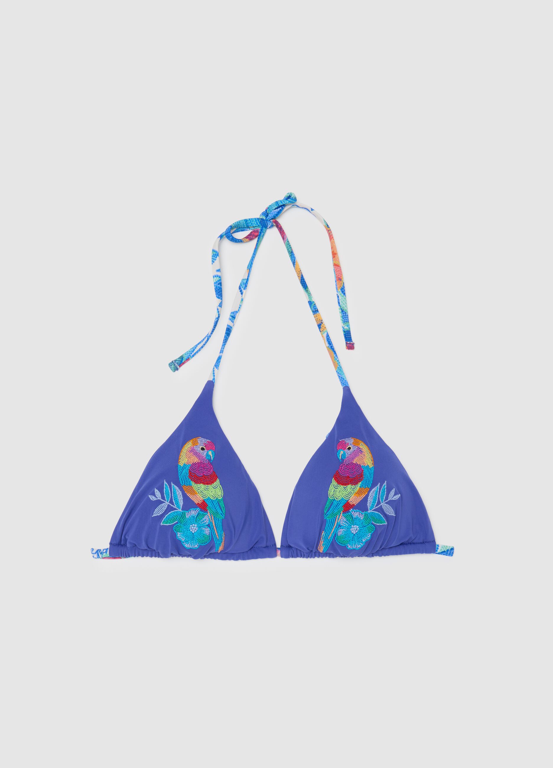 Top bikini a triangolo da donna in tessuto elasticizzato con dettaglio ricamato