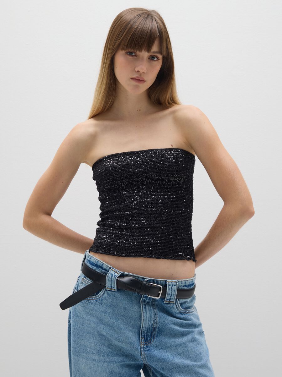 Black bandeau top with sequins_1