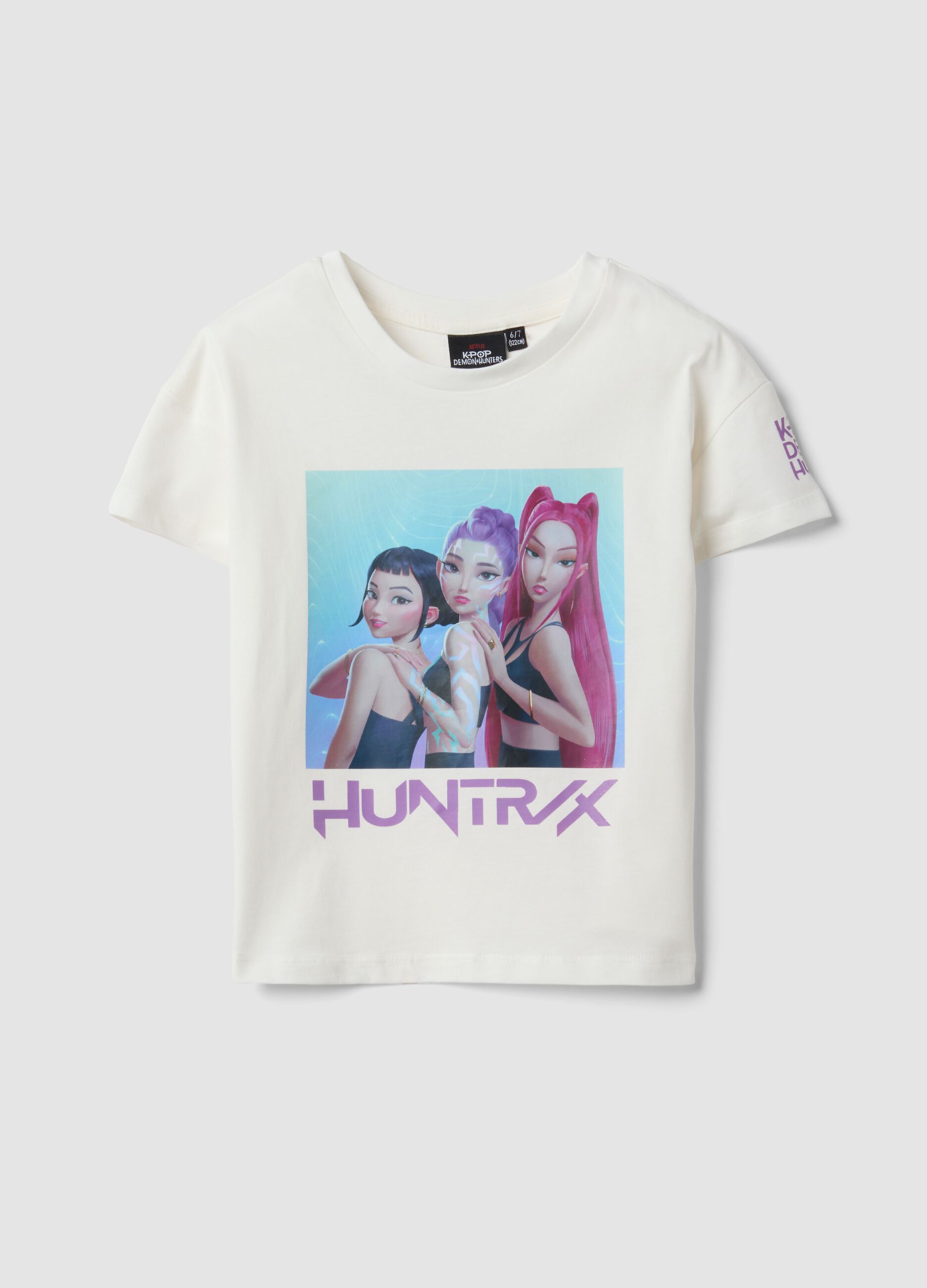 White pure cotton T-shirt with K-Pop Demon Hunters print for girls