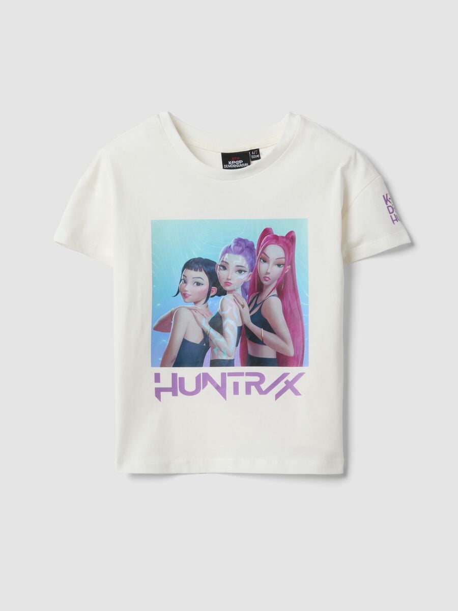 T-shirt bianca in puro cotone con stampa K-Pop Demon Hunters per bambina_0