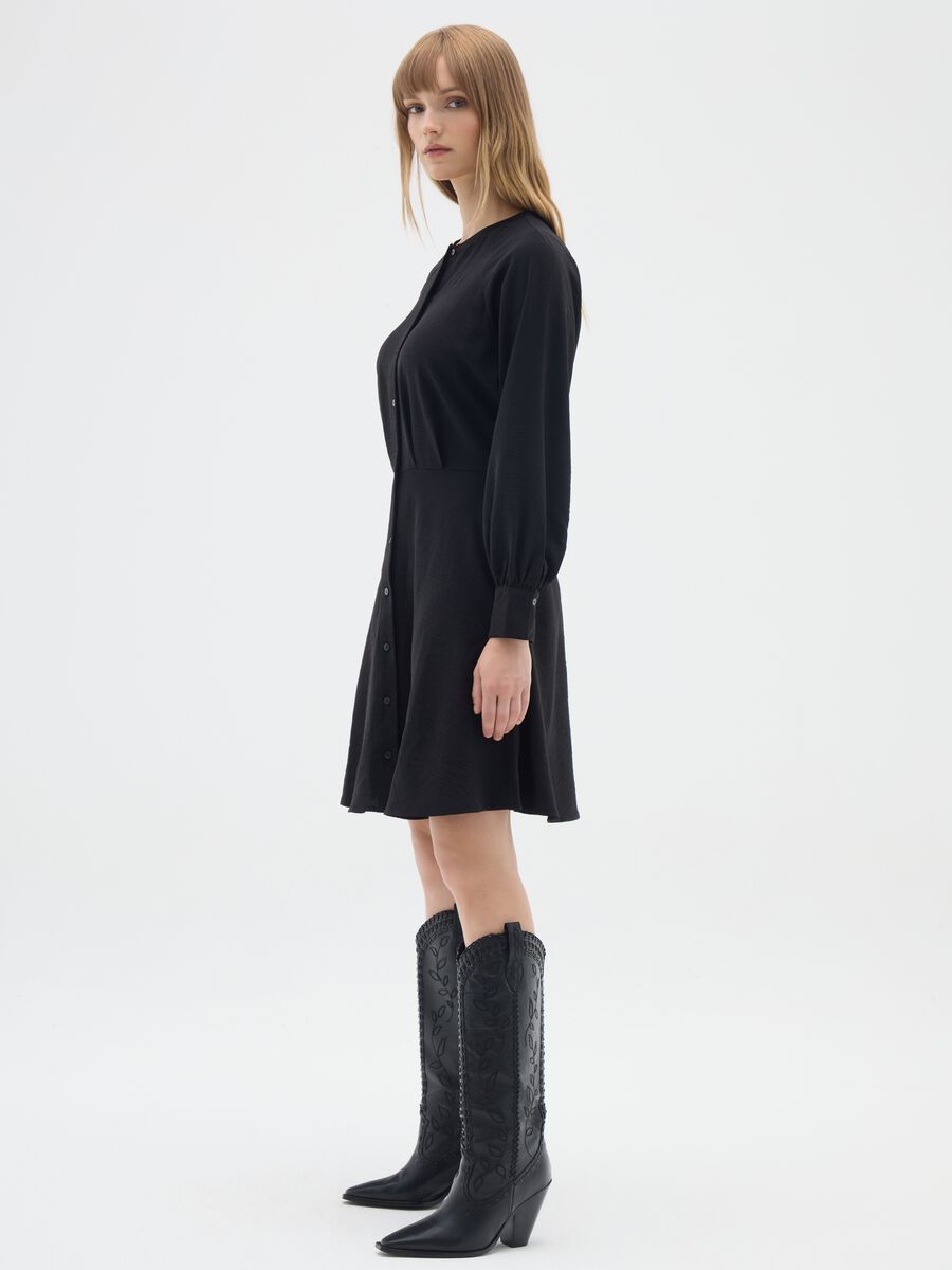 Black regular fit long sleeve dress with belt_1
