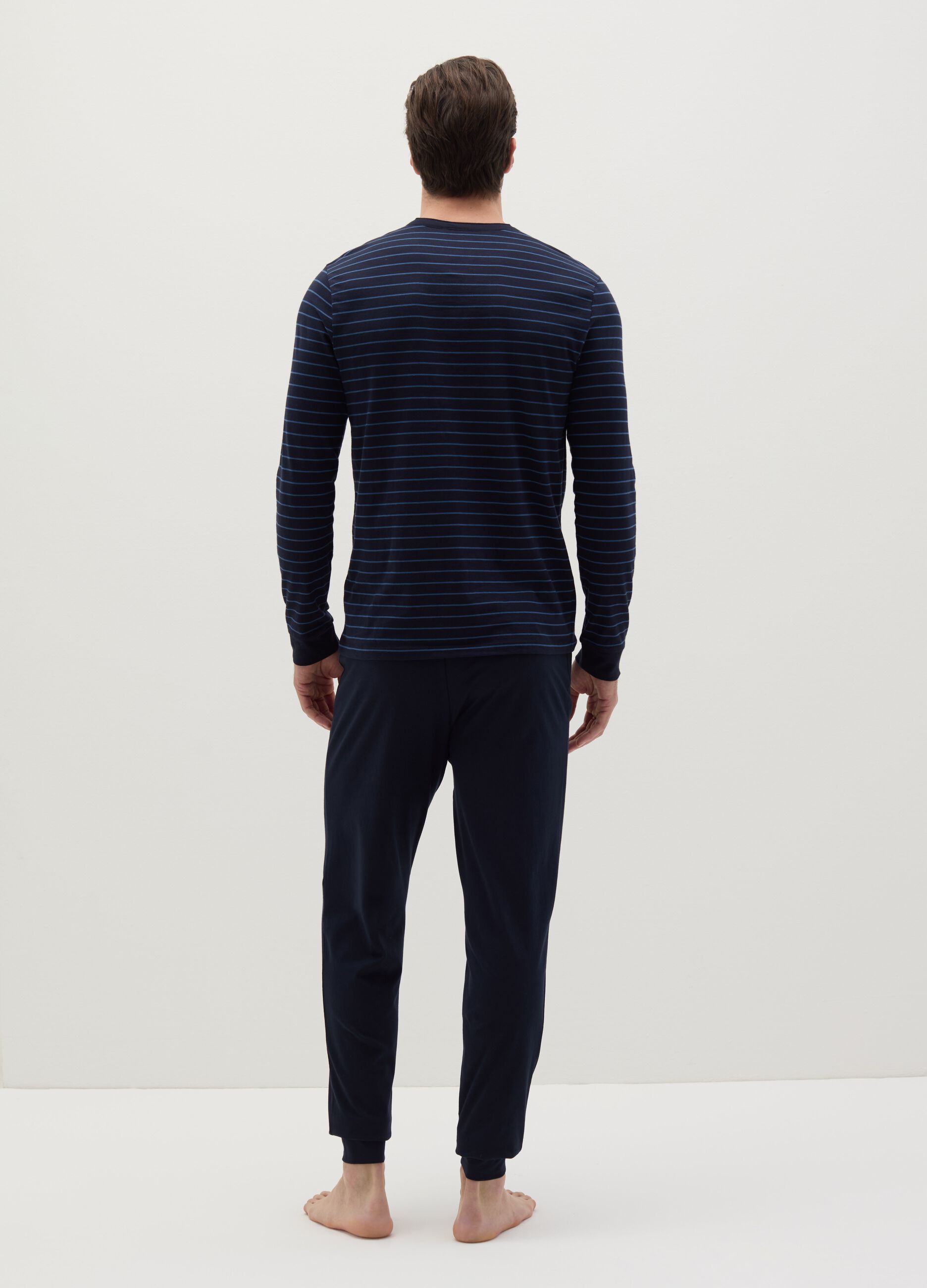 Striped pyjama top with granddad neckline