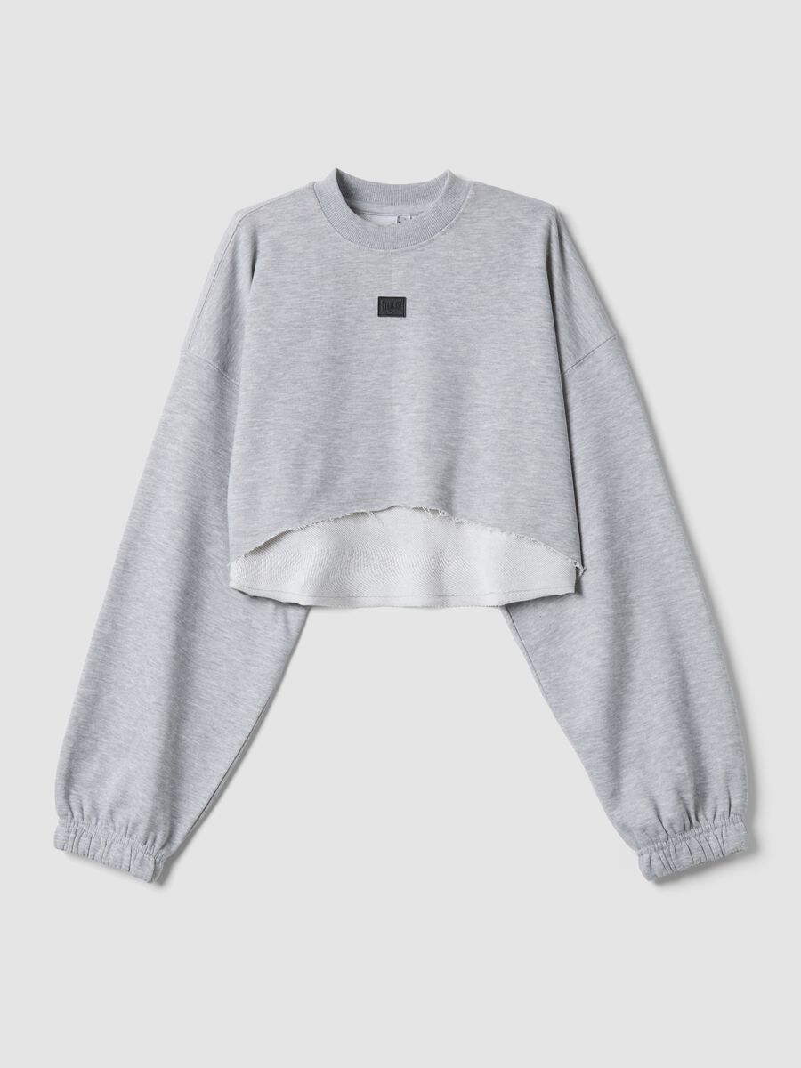 Felpa corta in misto cotone grigia regular fit_4