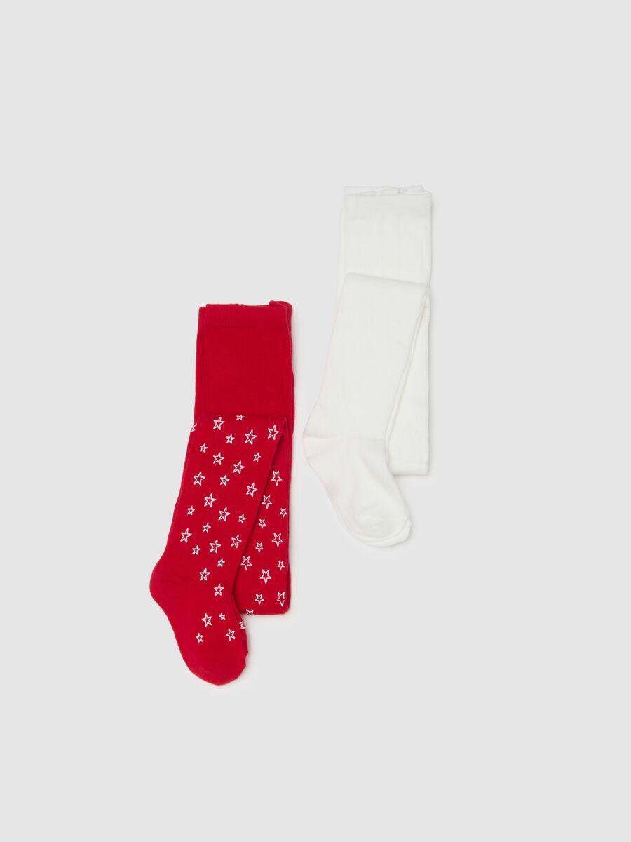 Bipack collant multicolor da bambina in misto cotone con stelle_0
