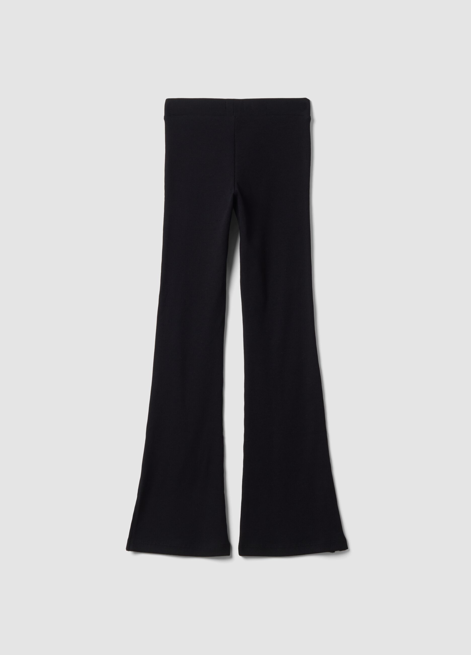 Black flared leggings in stretch cotton