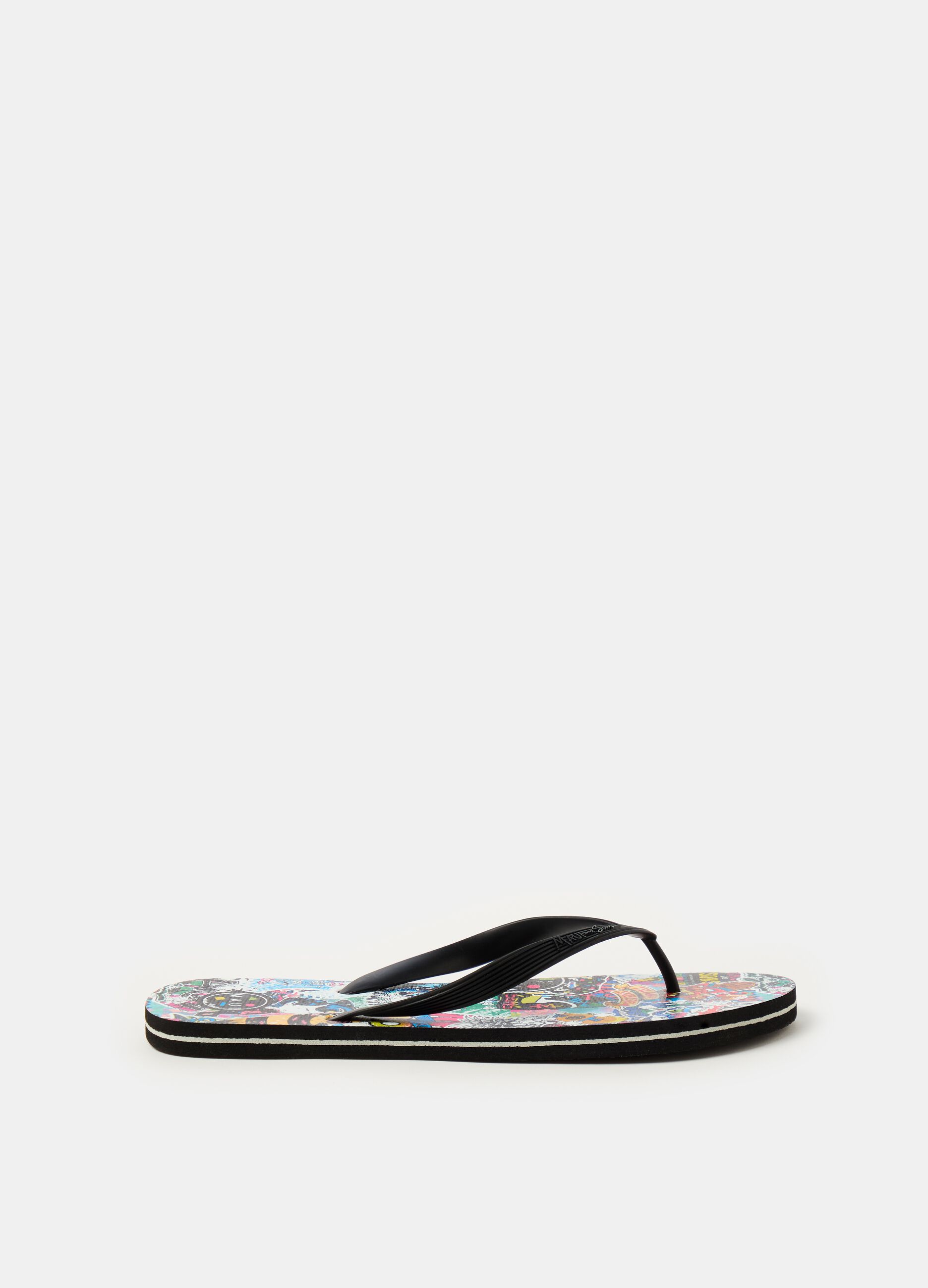 Thong sandals with graffiti-style print