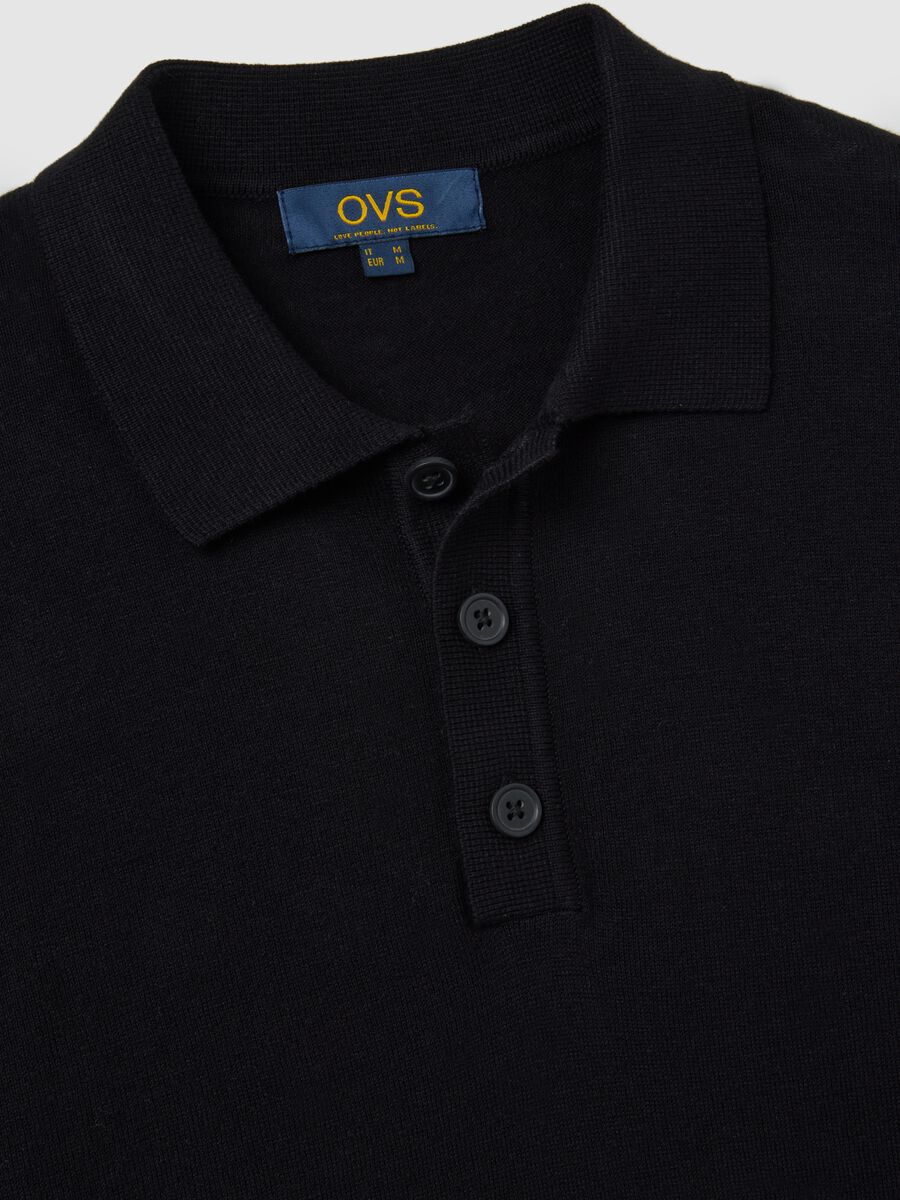Black long-sleeve polo in cotton and silk blend regular fit_5