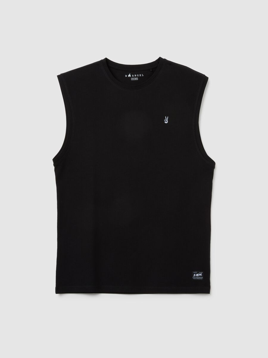 Men's pure cotton regular fit black vest with embroidery_0
