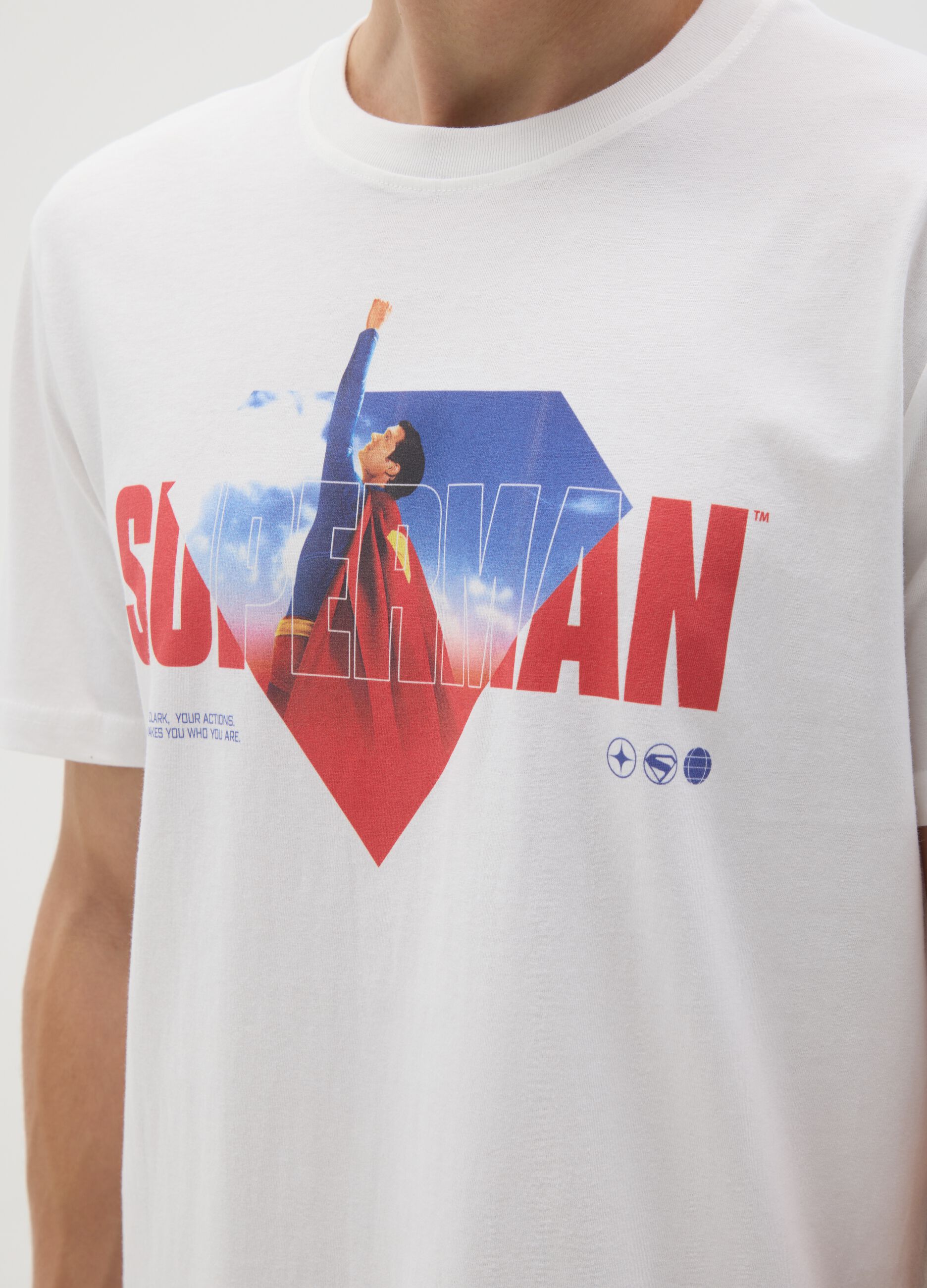 Men's pure cotton white T-shirt with Superman print