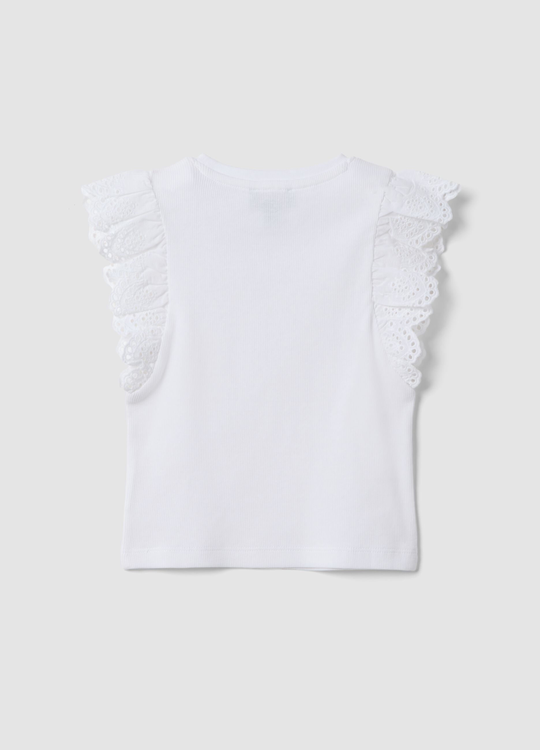 White stretch cotton girls&rsquo; vest top with ruffles