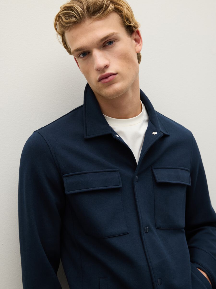 Blue Cotton-Blend Sweatshirt with Buttons_3
