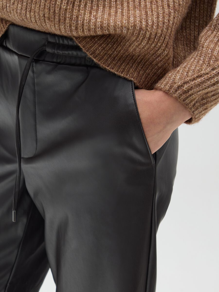 Black Leggings in Mixed Fabric_3