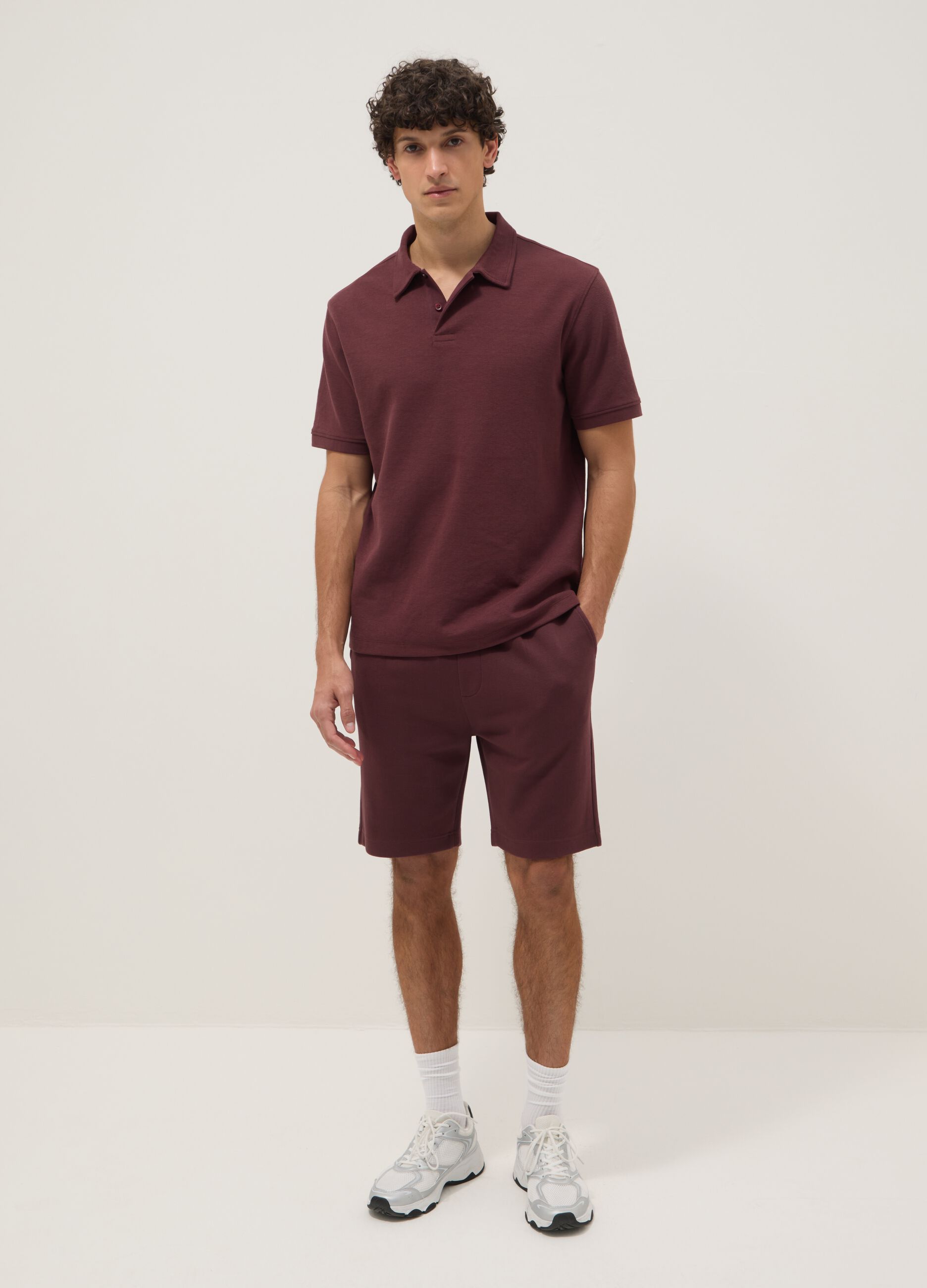 Brown pure cotton regular-fit shorts with drawstring