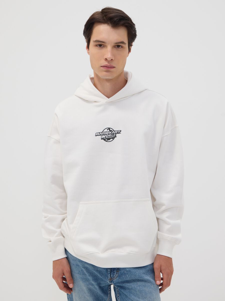 White pure cotton hoodie with Mario Kart print_2