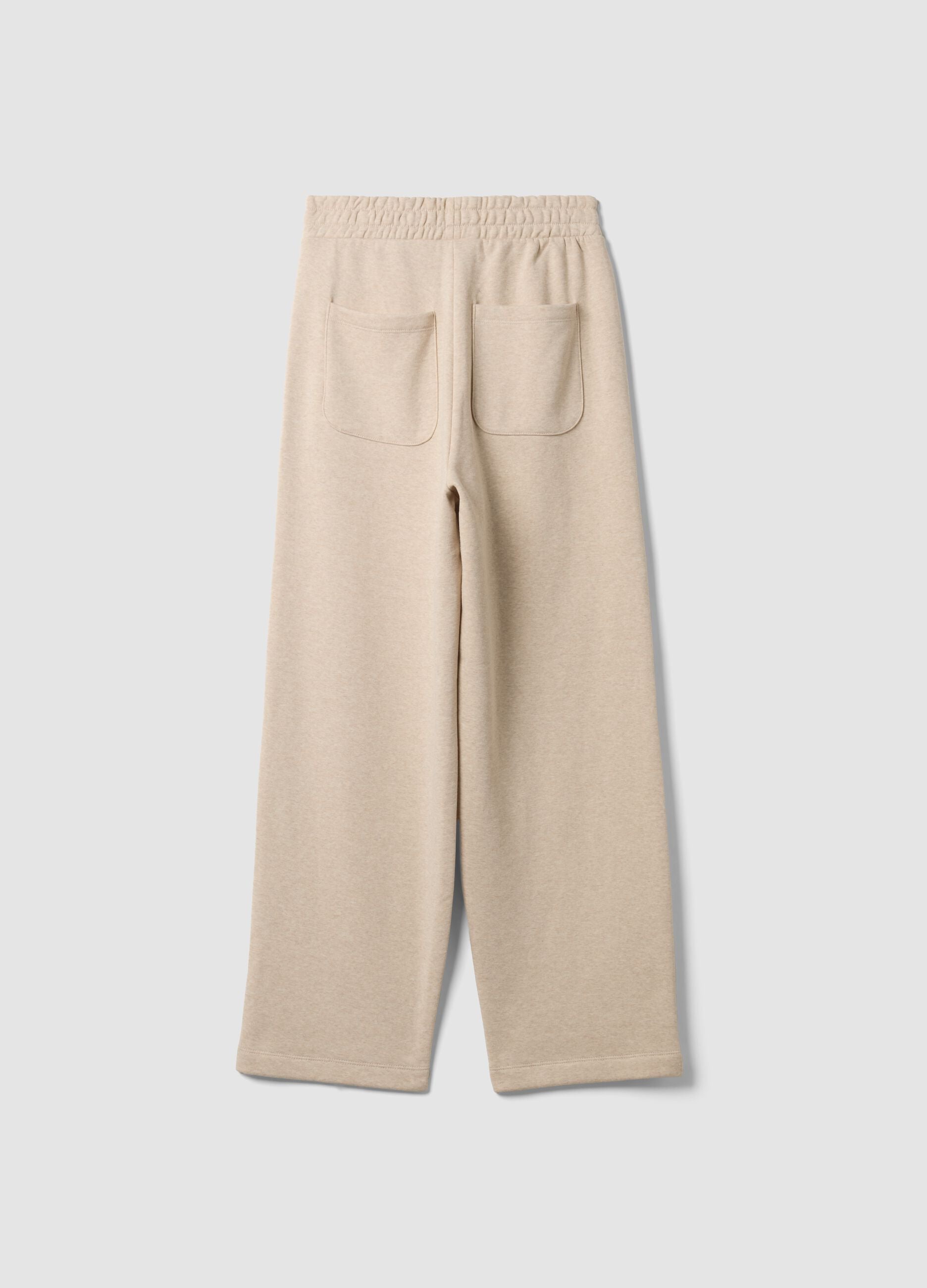 Beige cotton-blend straight-fit trousers