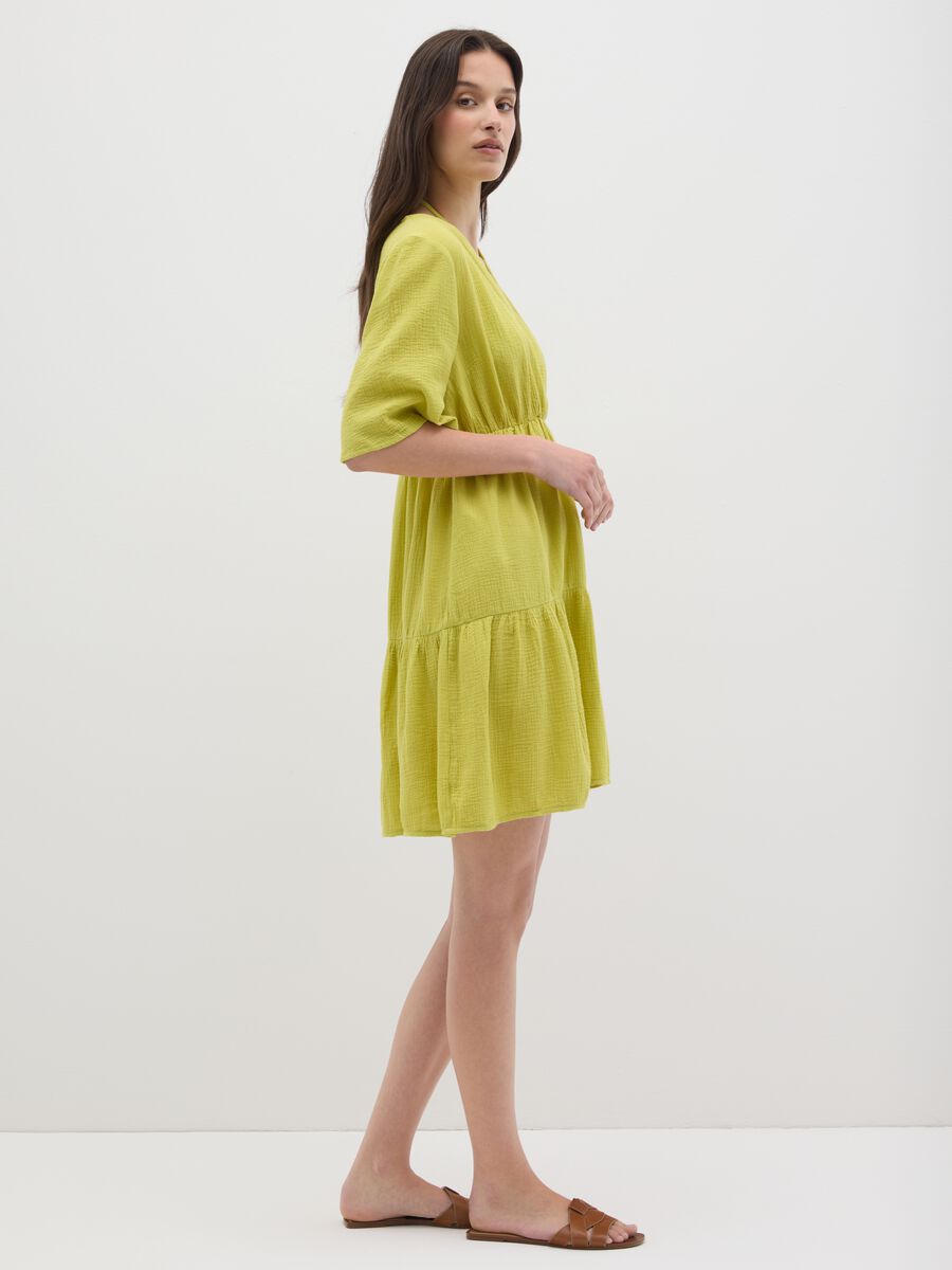 Short green pure cotton women's dress_0
