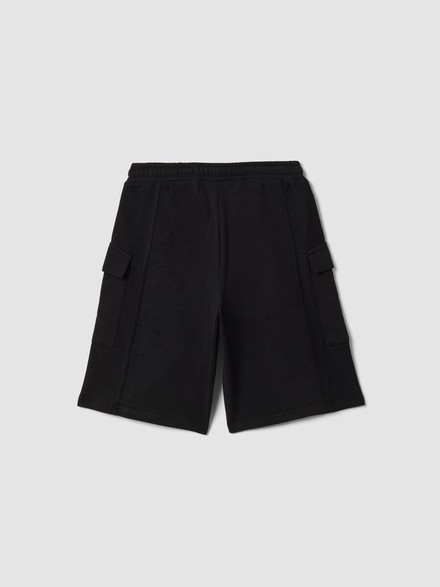 Black pure cotton cargo Bermuda shorts for boys, oversized fit_1