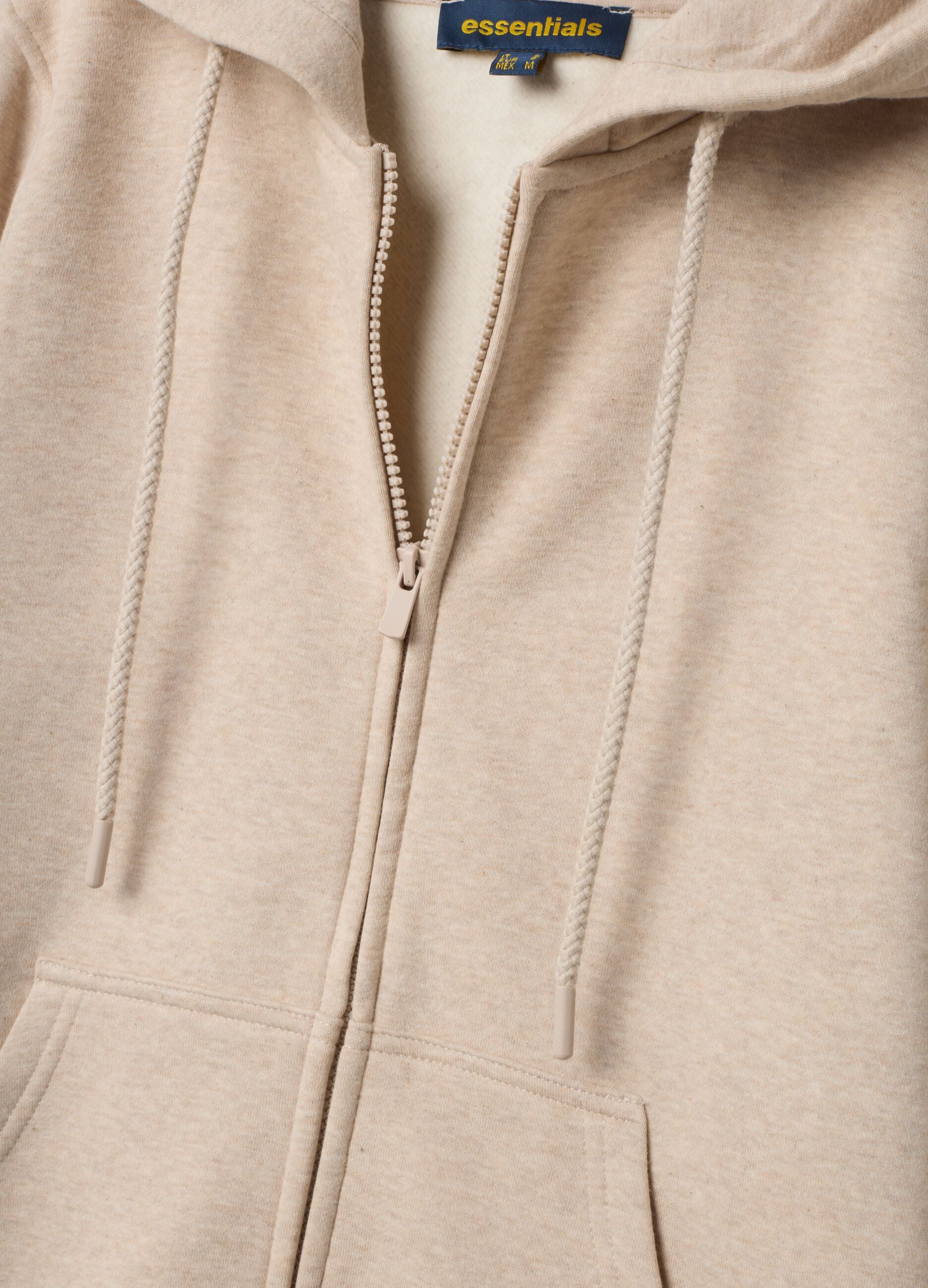 Beige cotton-blend hoodie sweatshirt with crew neck