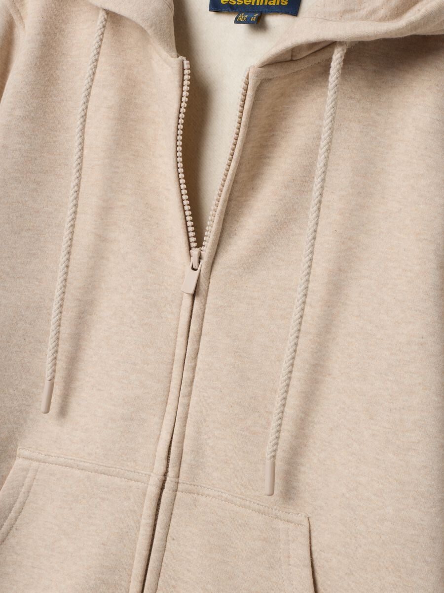 Beige cotton-blend hoodie sweatshirt with crew neck_1
