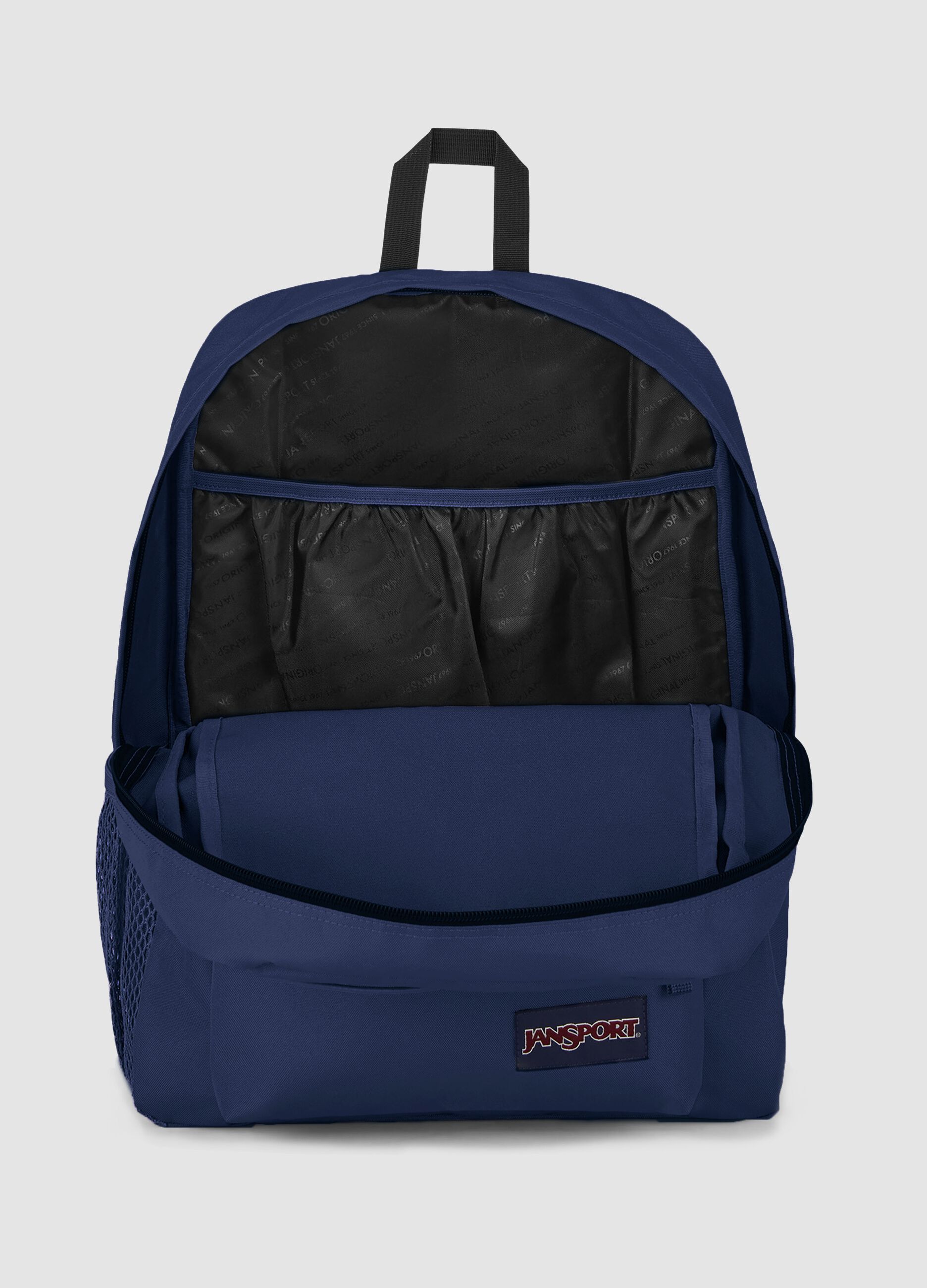 Zaino blu con tasca frontale e spallacci regolabili