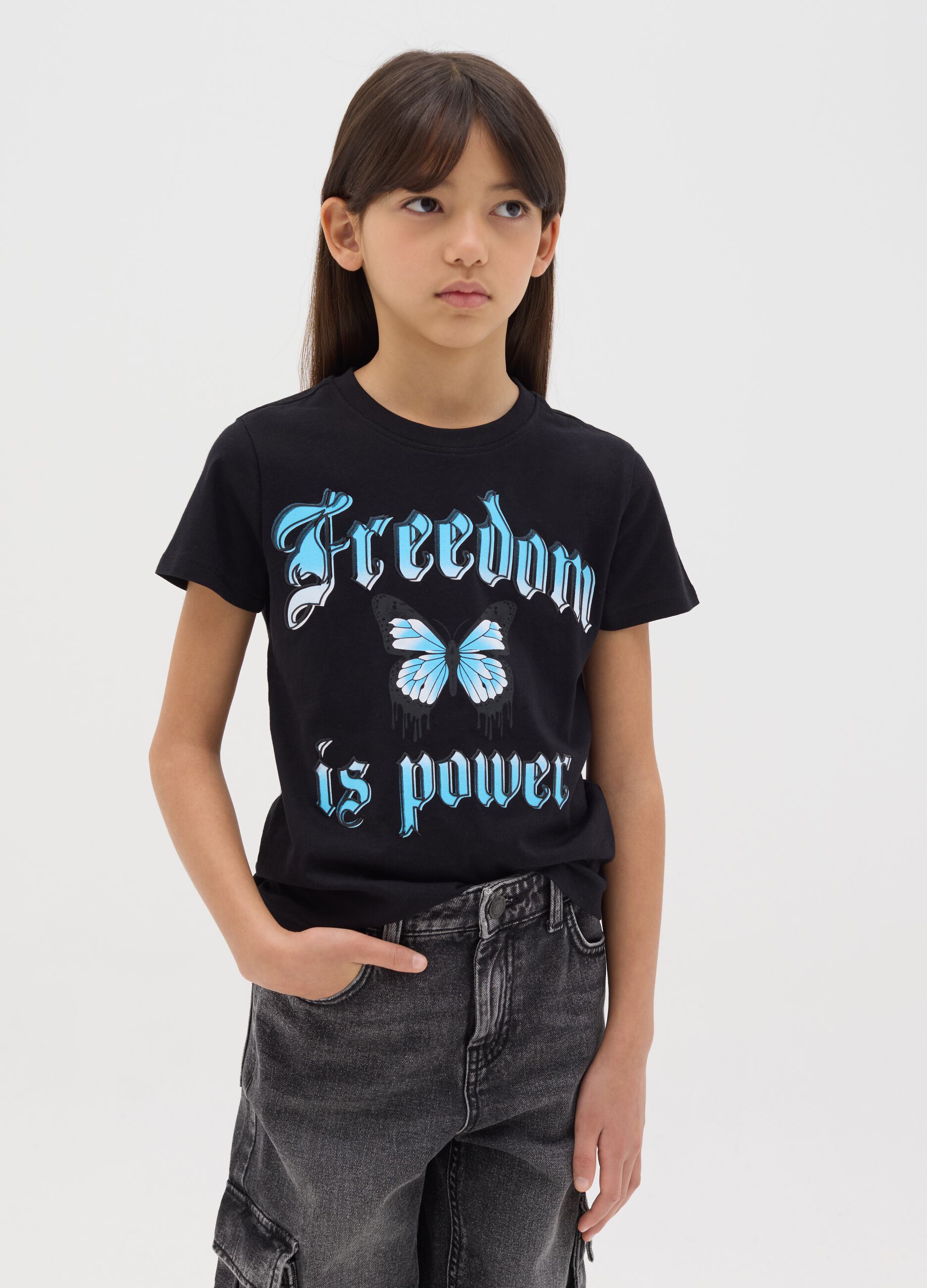 Cotton T-shirt with "Freedom is Power" print