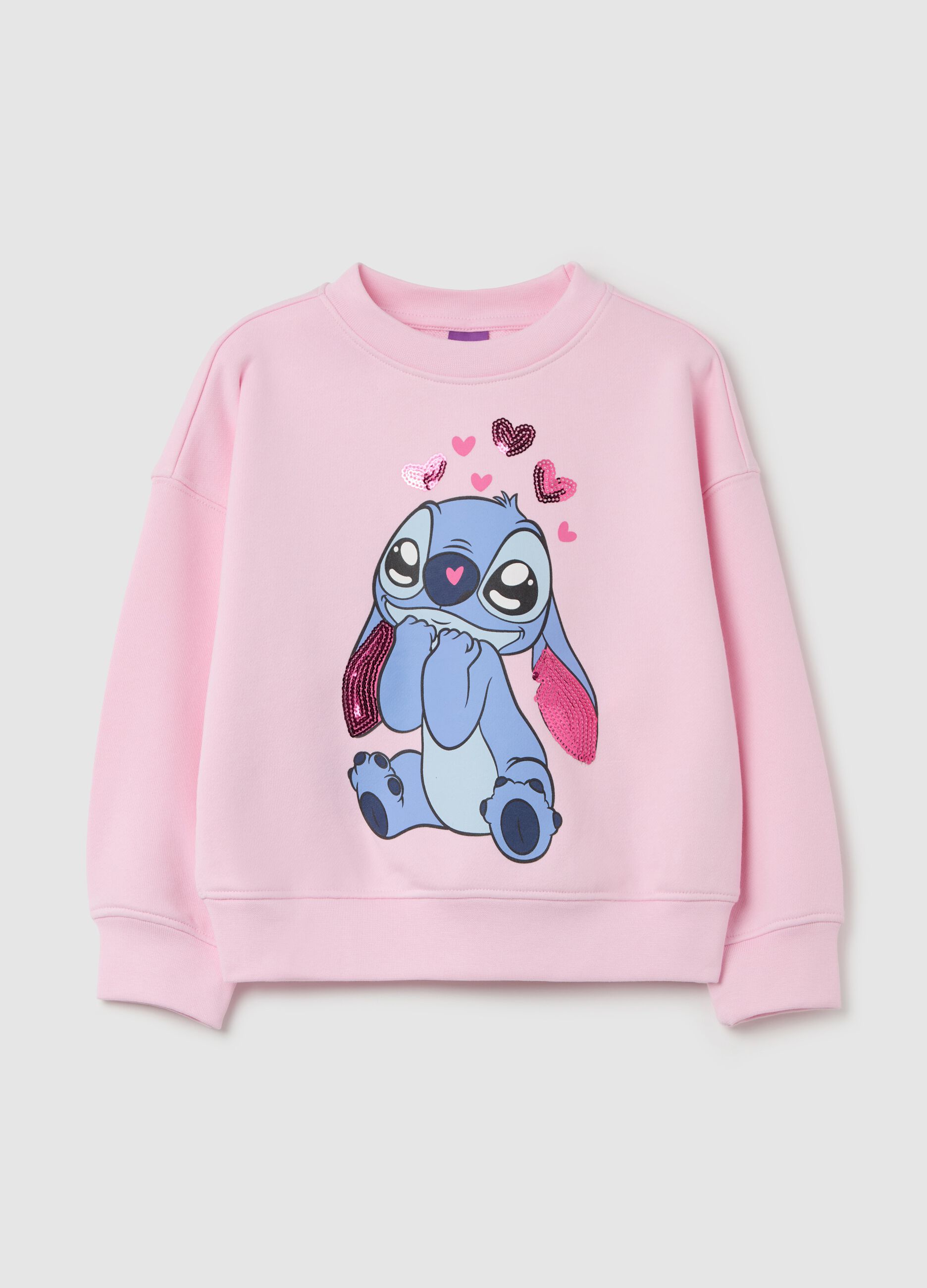 Felpa con paillettes e stampa Stitch 