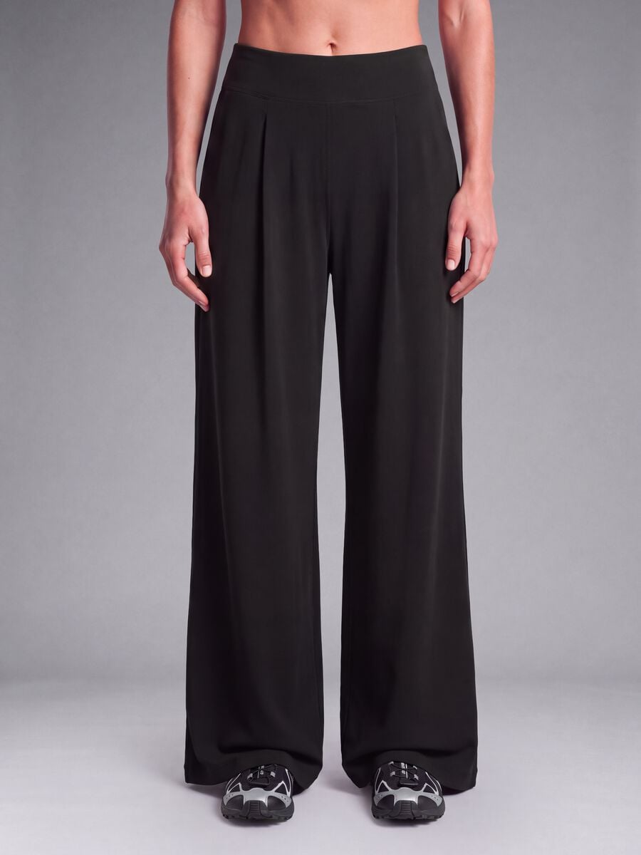 Pantaloni neri in tessuto elasticizzato wide leg_2