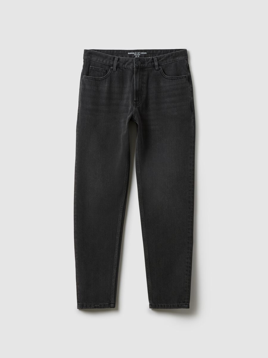 Jeans in misto cotone denim nero relaxed fit elasticizzati_5
