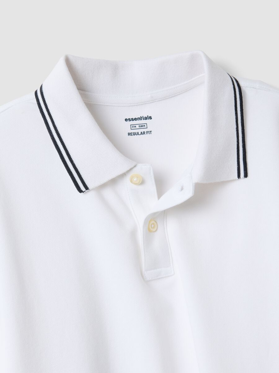 White stretch cotton polo shirt, regular fit_5