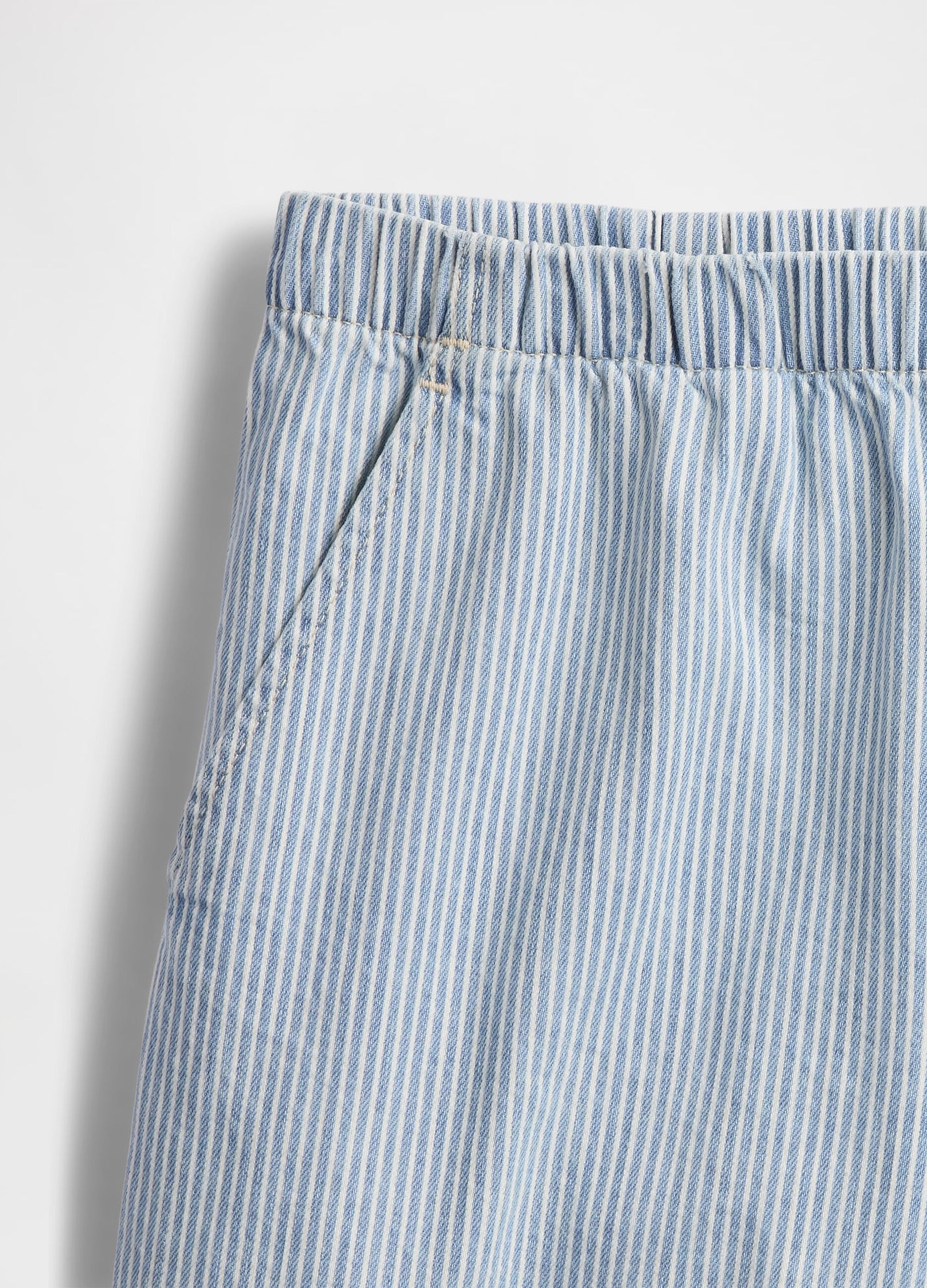 Blue Striped Denim Shorts