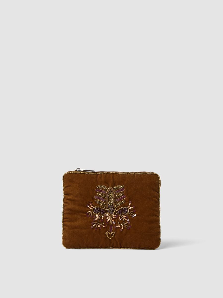 Pochette verde con ricami di perline e zip_0