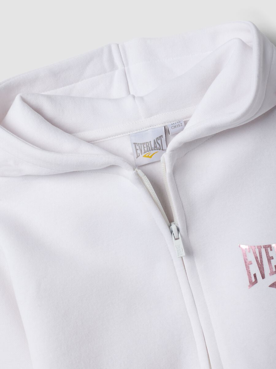 White hooded zip-up sweatshirt in cotton blend for girls, regular fit_5