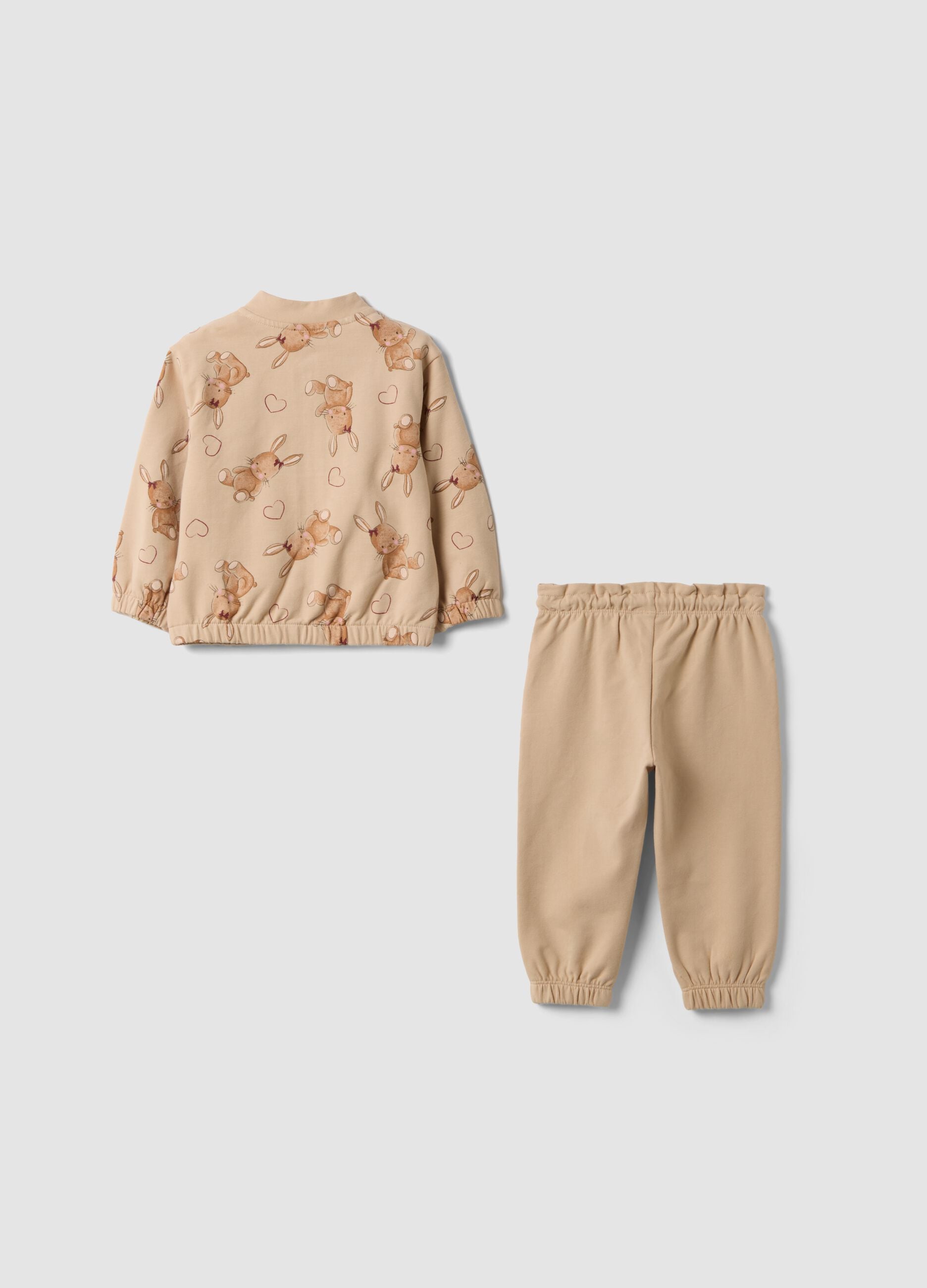 Light brown stretch cotton set with cute animal print