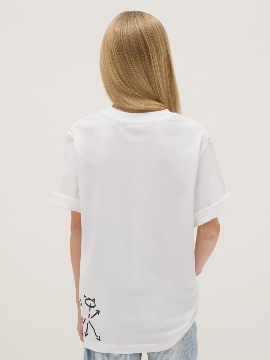 Girls' white pure cotton overfit T-shirt with lettering_1