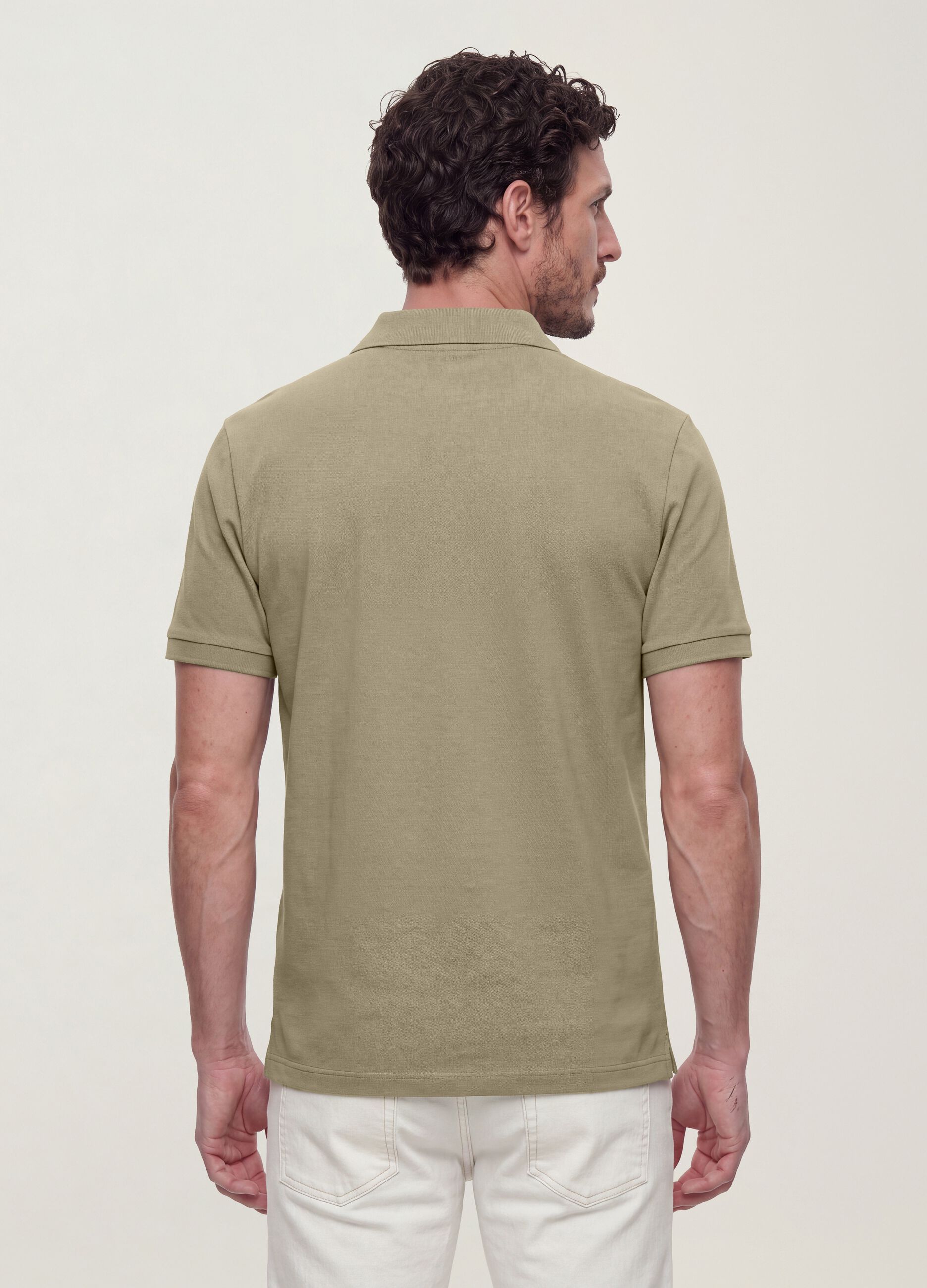 Green pure cotton piqu&eacute; polo shirt with classic collar, regular fit