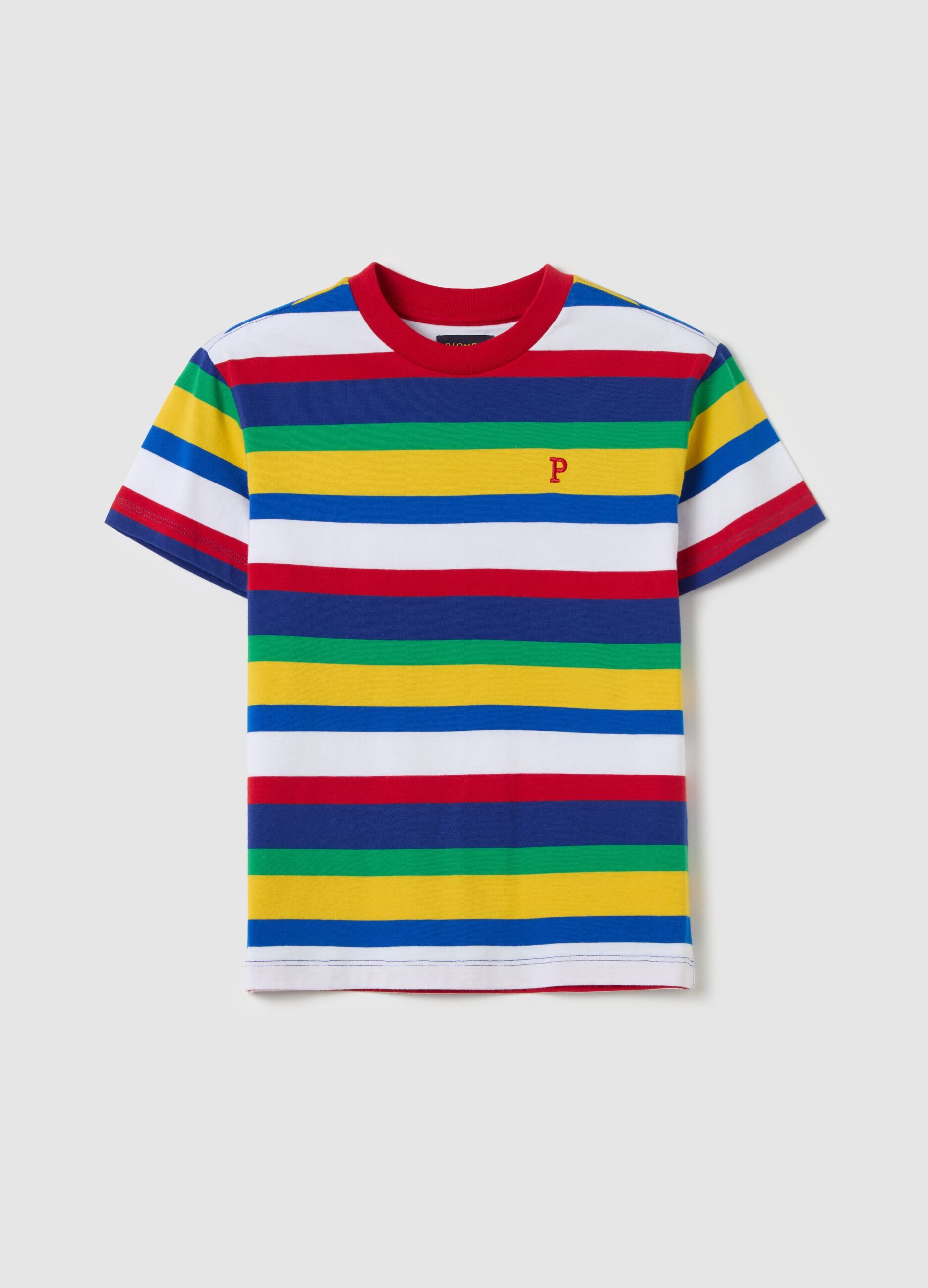 T-shirt in cotone a righe con ricamo logo 