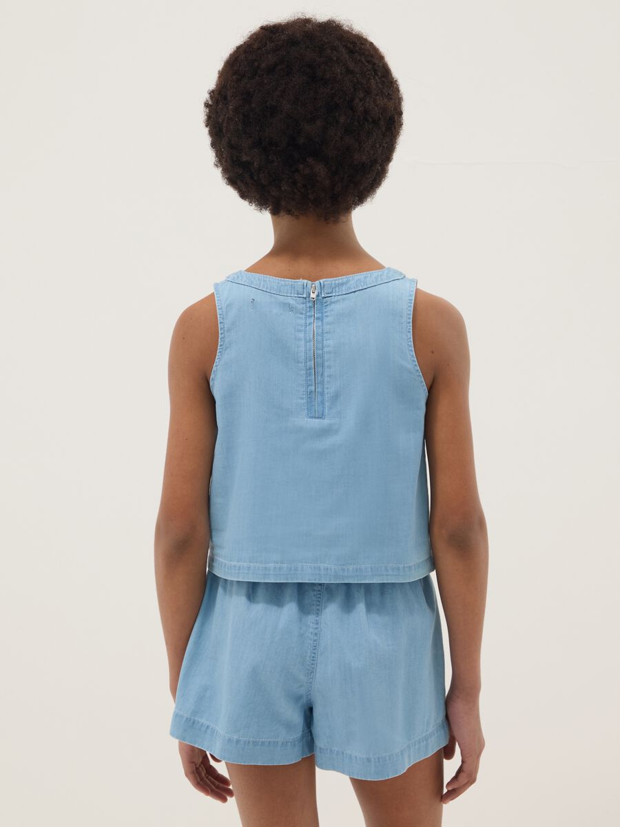 Blusa senza maniche denim azzurra in puro cotone da ragazza_1