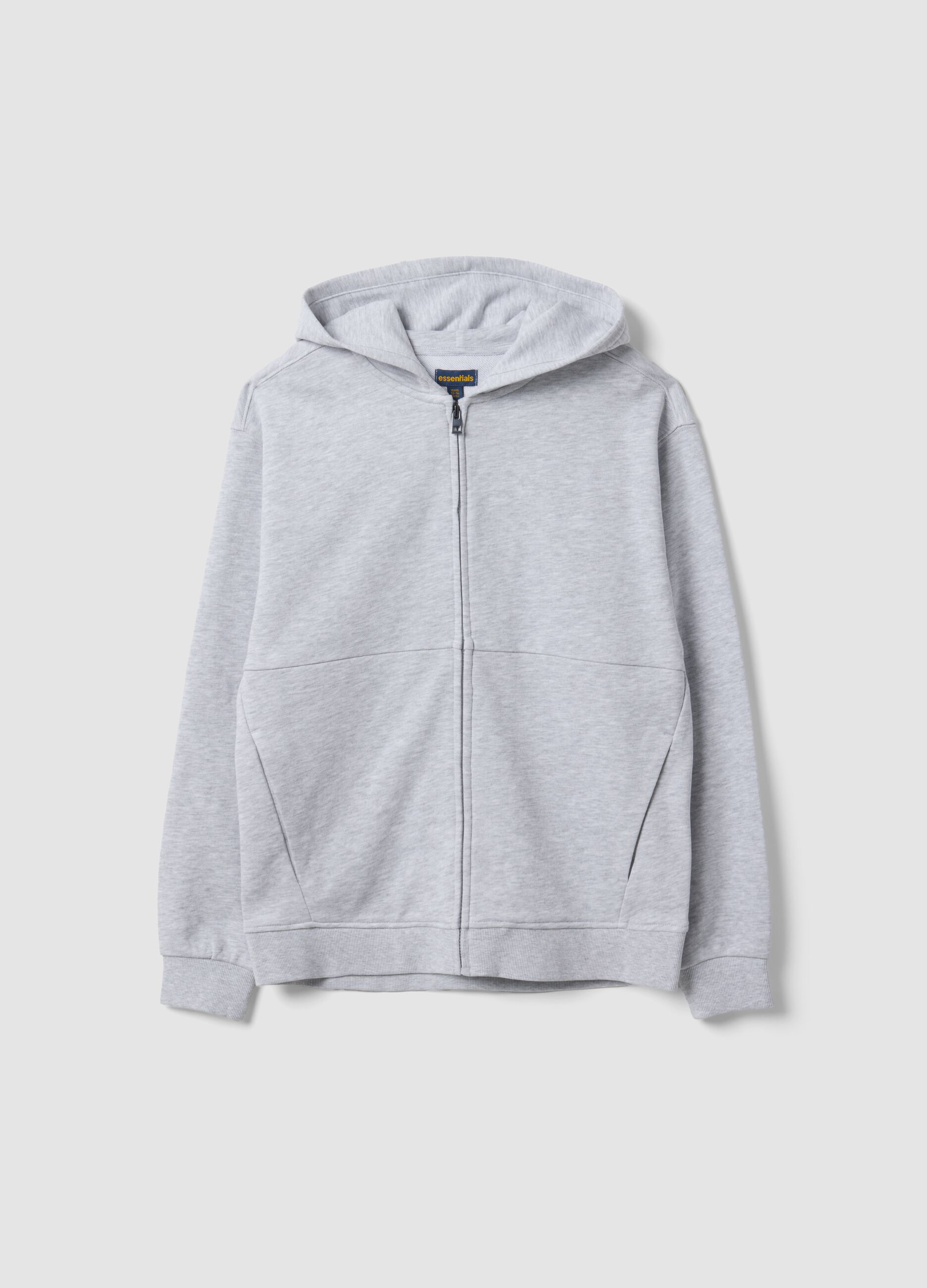 Grey hooded zip-up sweatshirt in pure organic cotton for boys, relaxed fit